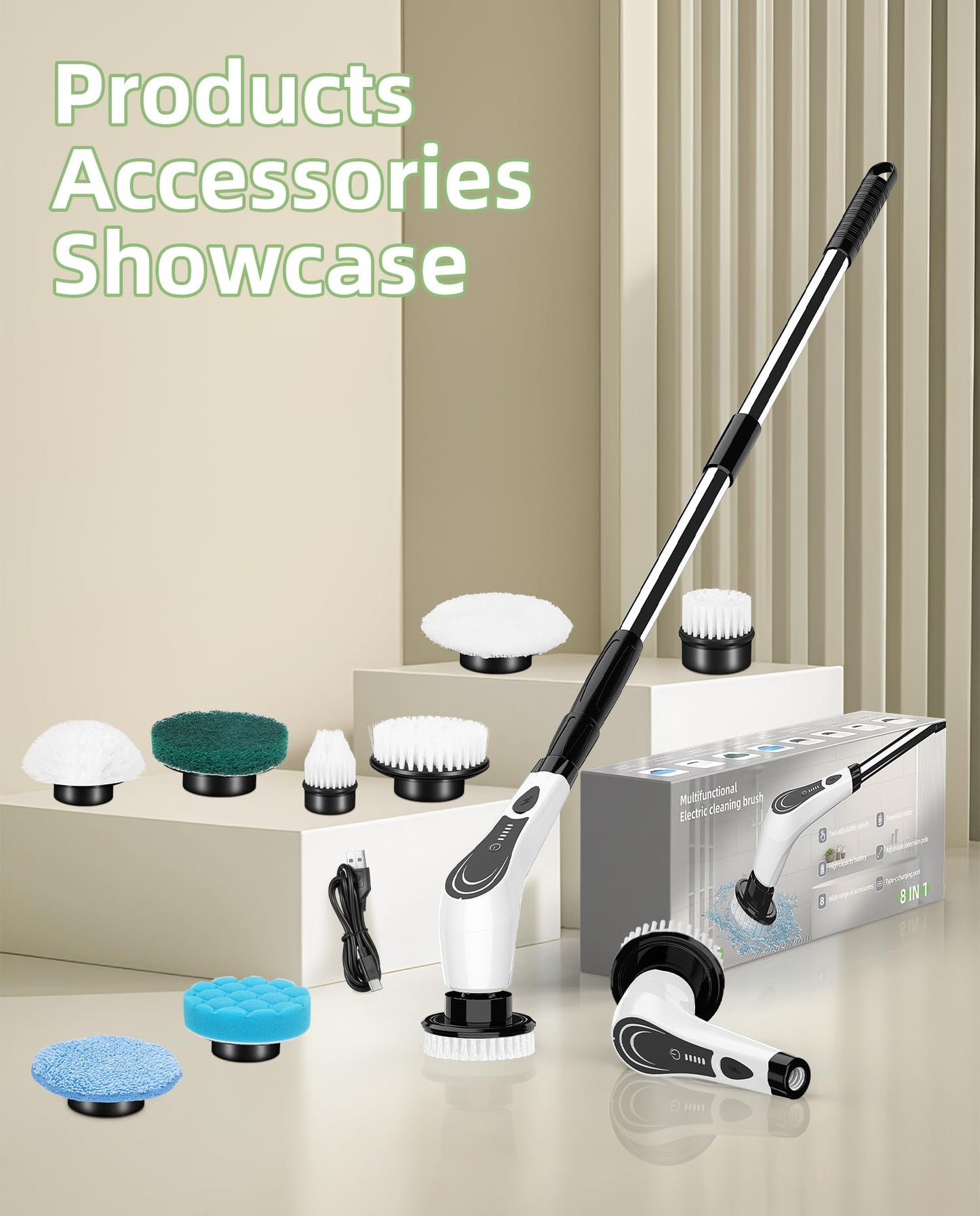 Lichffy Electric Spin Scrubber, Cordless Floor Scrubber Machine with 6 Cleaning Pads & Telescopic Handle, Bathroom Scrubber for Cleaning Tile Grout Tub Shower Floor Window Carpet, White-qe1...