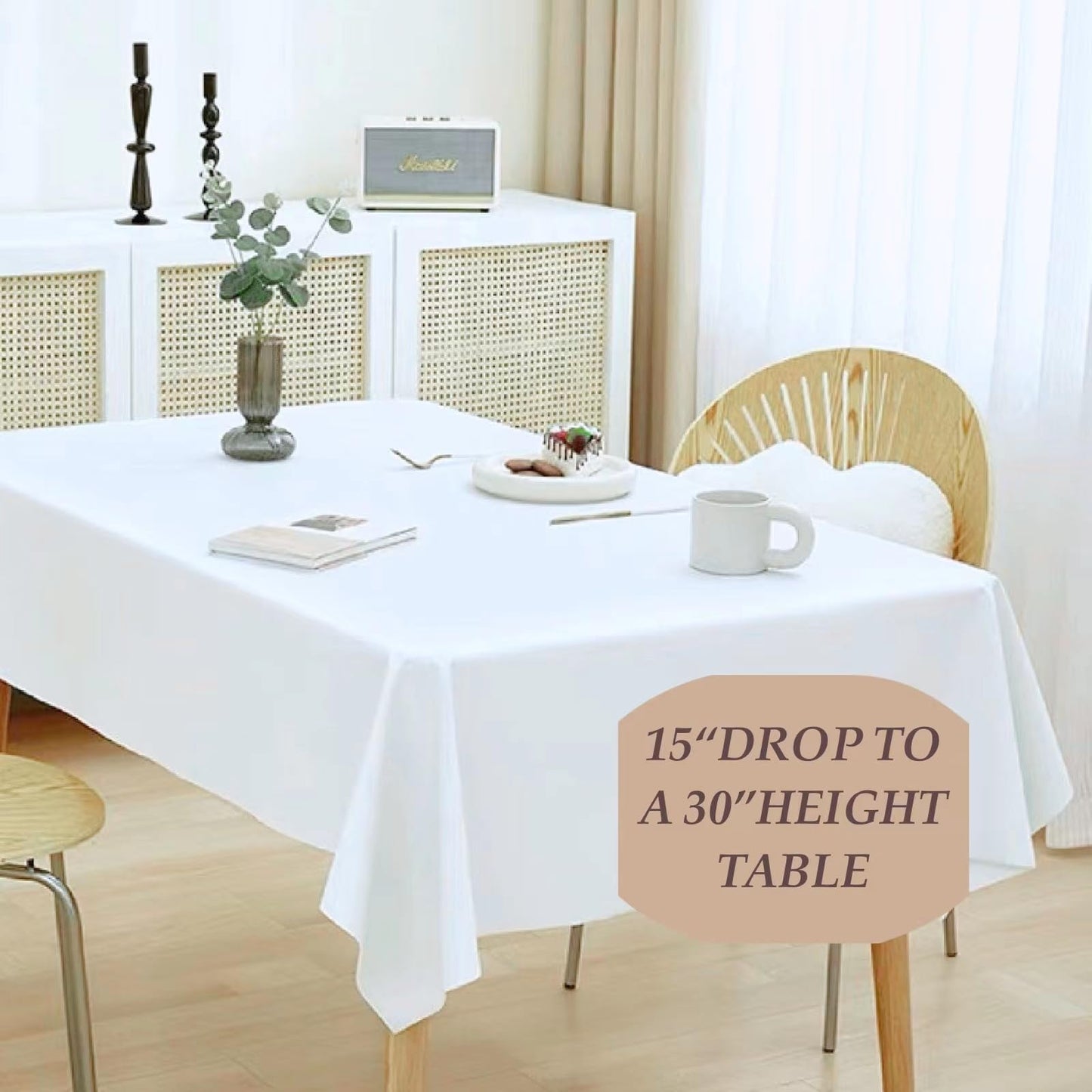 RAINISH 8 Pack White Table Cloth 60 x 102 Inch Polyester tablecloths for 6 Foot Rectangle Tables, Stain and Wrinkle Resistant Washable Fabric White Table Covers for Parties, Wedding, Banquet, Dining