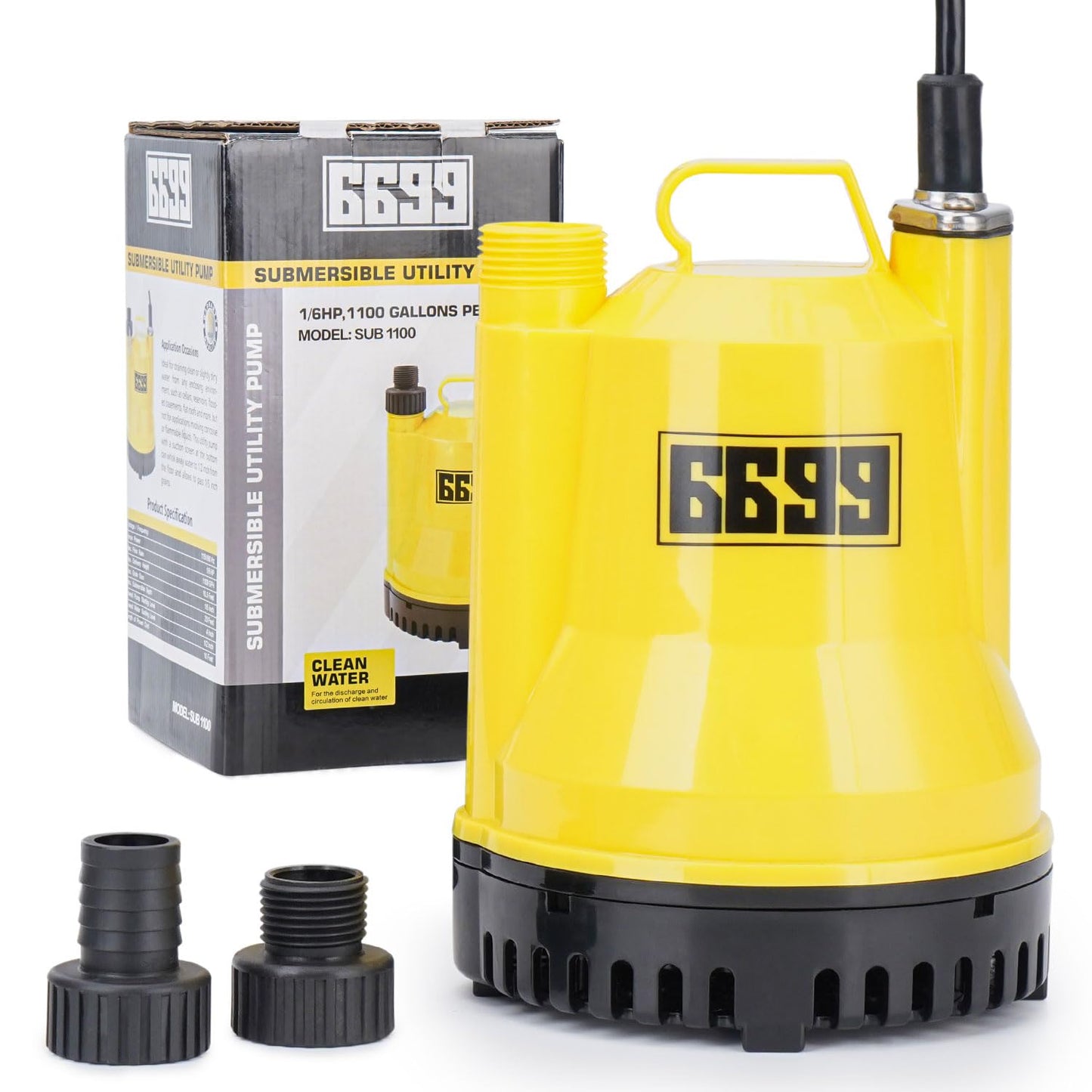 6699 1/6HP Portable Utility Pump Submersible Small Backup Sump Pump Draining pump to Remove Water from Flooding House Basement Pool Tankless Heater Flushing Pump with 10-Foot Cord SUB 1100