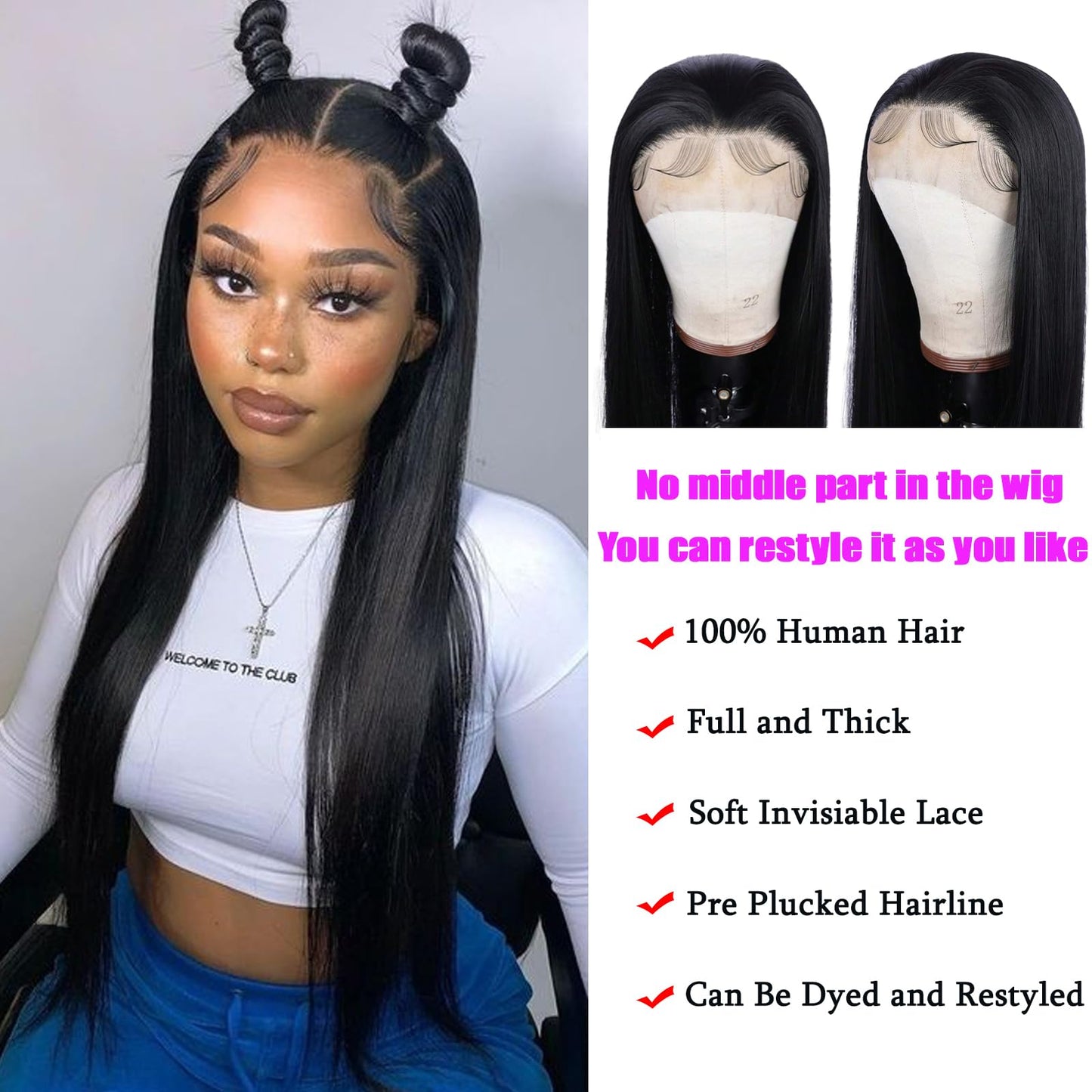 20 Inch Straight Lace Front Wigs Human Hair Pre Plucked 180% Density Glueless Wigs Human Hair 13x4 HD Transparent Human Hair Lace Frontal Natural Hairline Brazilian Virgin Hair for Women Natural