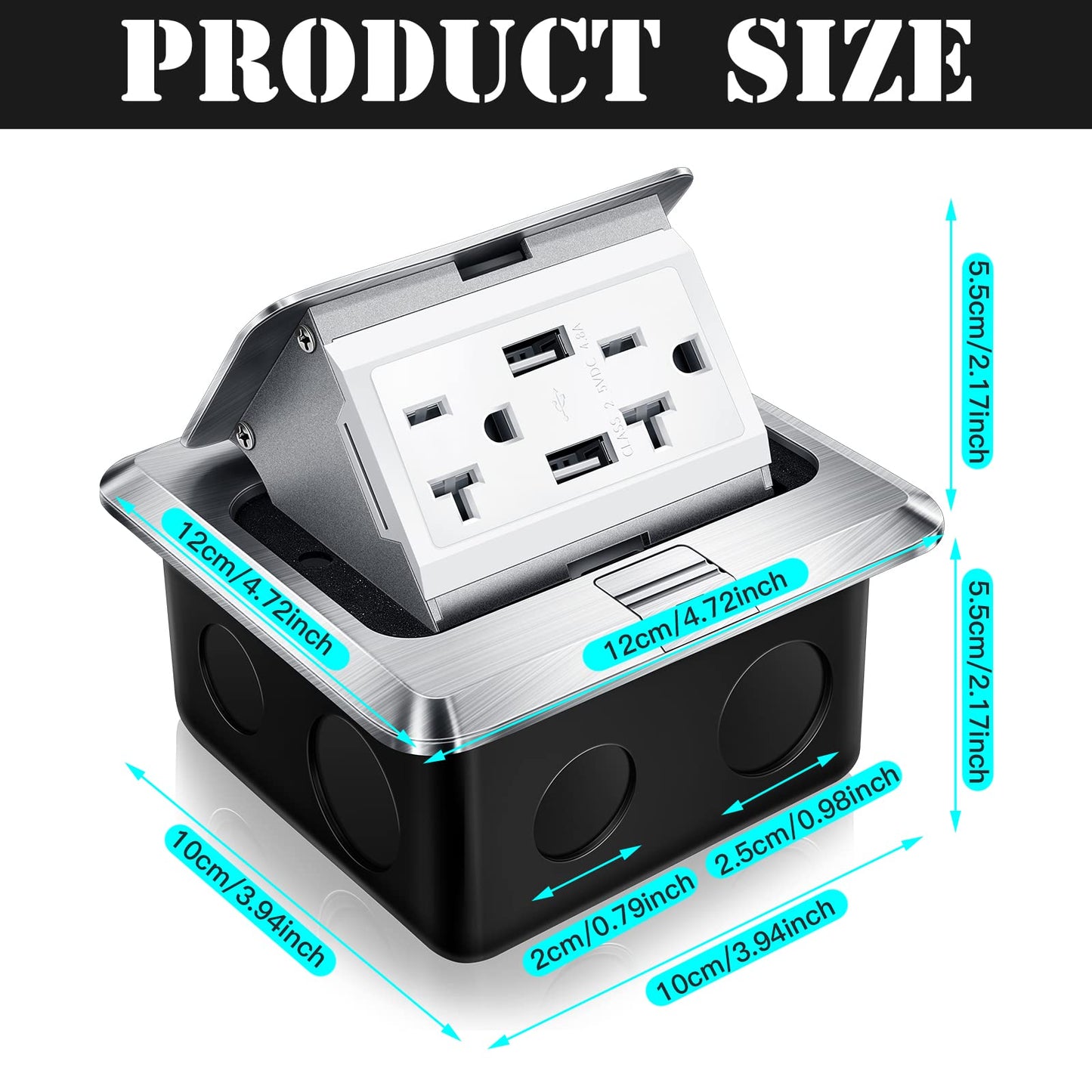Hoolerry 4 Pack Pop up Floor Electrical Outlet Cover Box Kit with 4.8A USB Charger 20Amp Waterproof Weatherproof Floor Tamper Resistant Outlet Receptacle for Countertop Home (Silver)