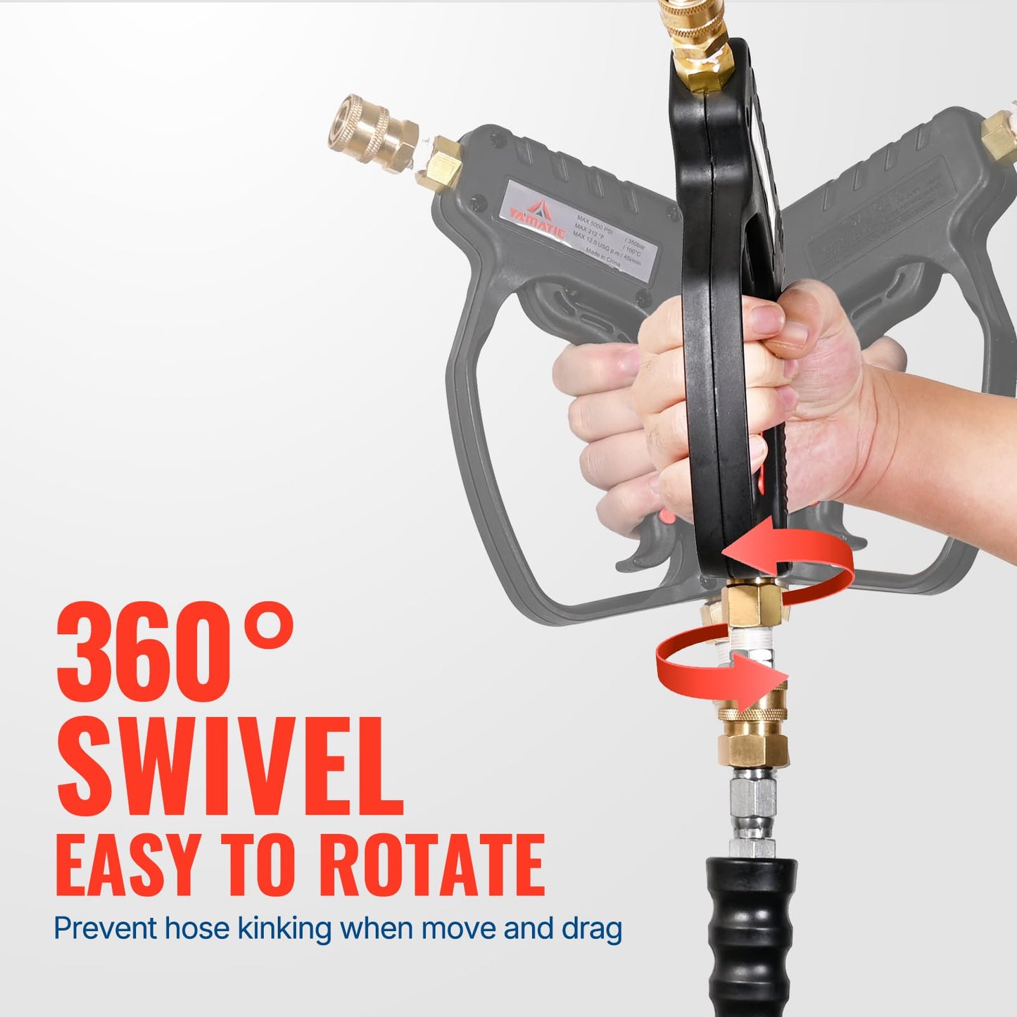 YAMATIC Pressure Washer Short Gun 5000 PSI - 3/8" Swivel Plug & M22-14mm Coupler, Power Washer Stubby Trigger Handle with 1/4" Quick Connect for Foam Cannon Car Wash