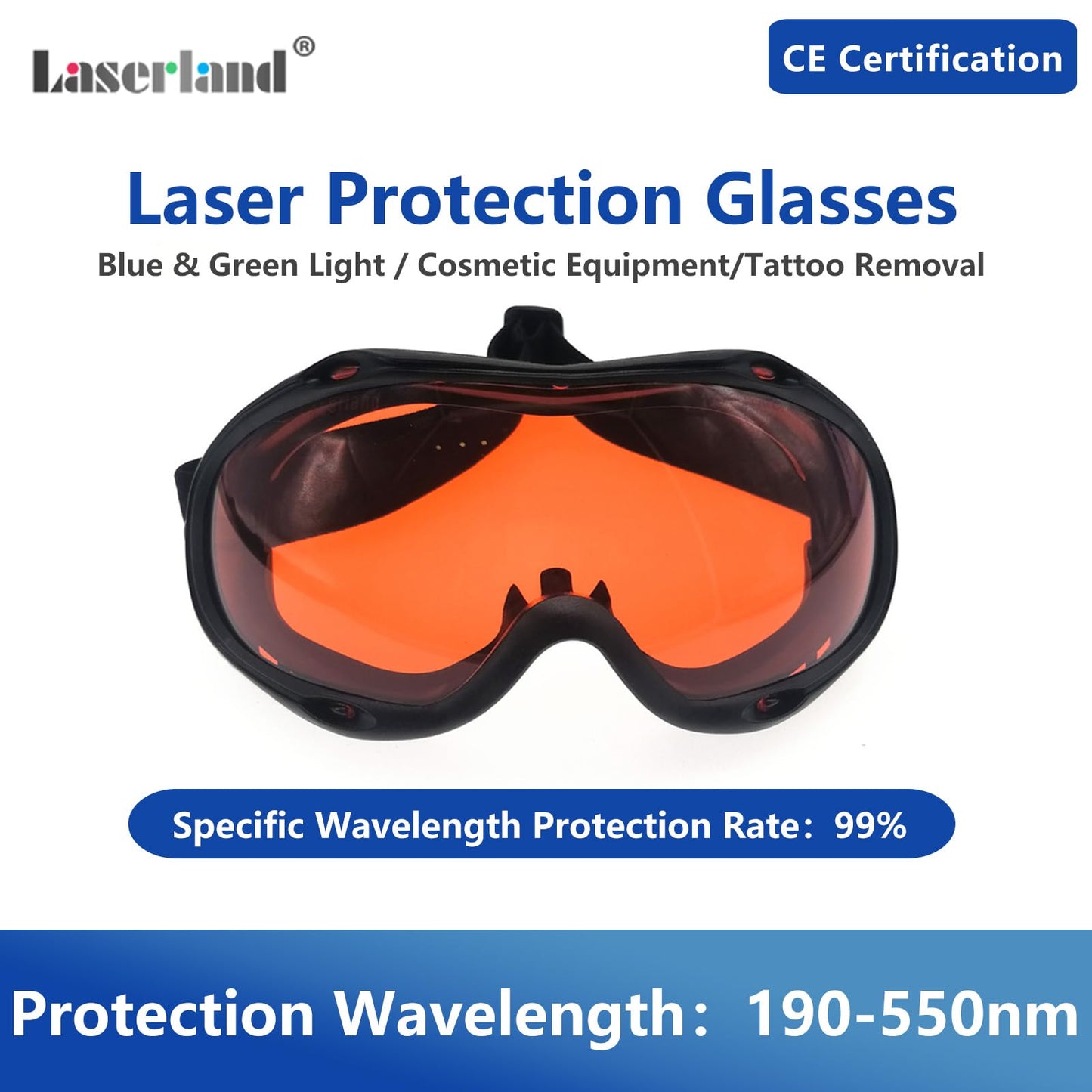Laserlands 190nm-550nm 355nm 405nm 450nm 473nm 532nm OD6 Blue Green Laser Protective Protection Goggles Safety Glasses CE T1-10