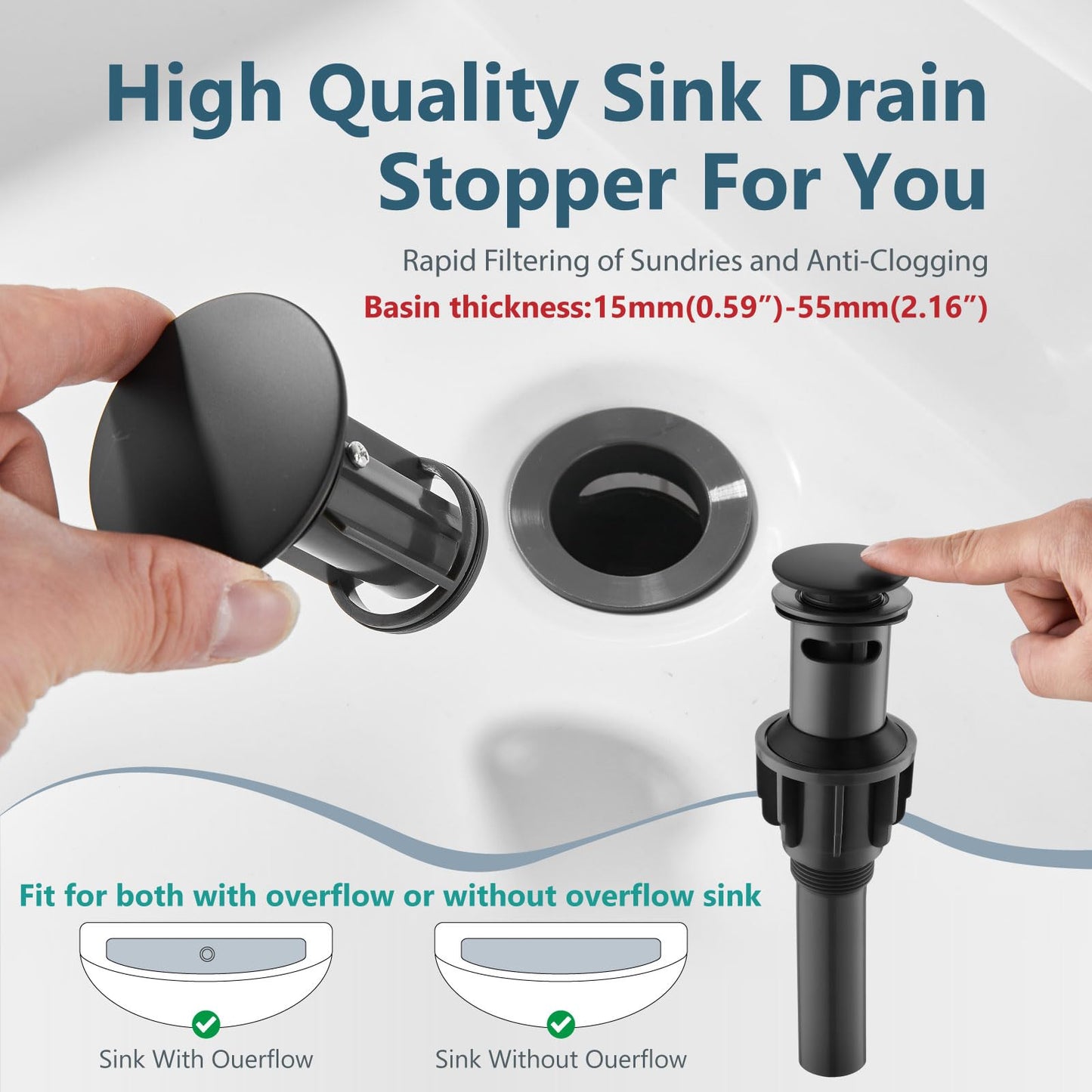 Aolemi Bathroom Faucets for Sink 3 Hole,4 Inch Centerset Waterfall Faucet 2 Handle for Bathroom Sink with Pop-Up Drain and Supply Lines Matte Black
