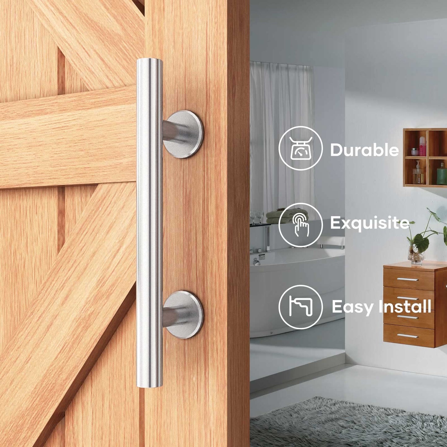 EaseLife 12" Stainless Steel Sliding Barn Door Handles and Pulls Flush Hardware Set, Double Sided, Brushed Finish, Easy Install, 2 Pack