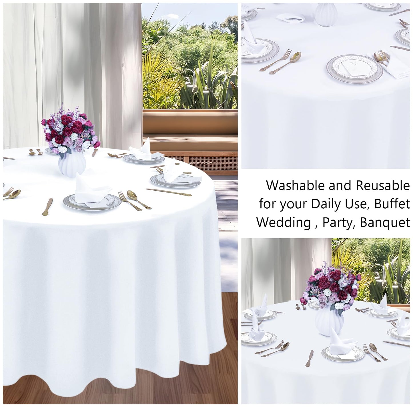 8 Packs Round Tablecloth 90 Inch White Table Cloth for Circle Tables, Washable Polyester Fabric Tablecloths, Wrinkle Resistant Table Cloth Round Cover for Wedding Party Banquet Dining