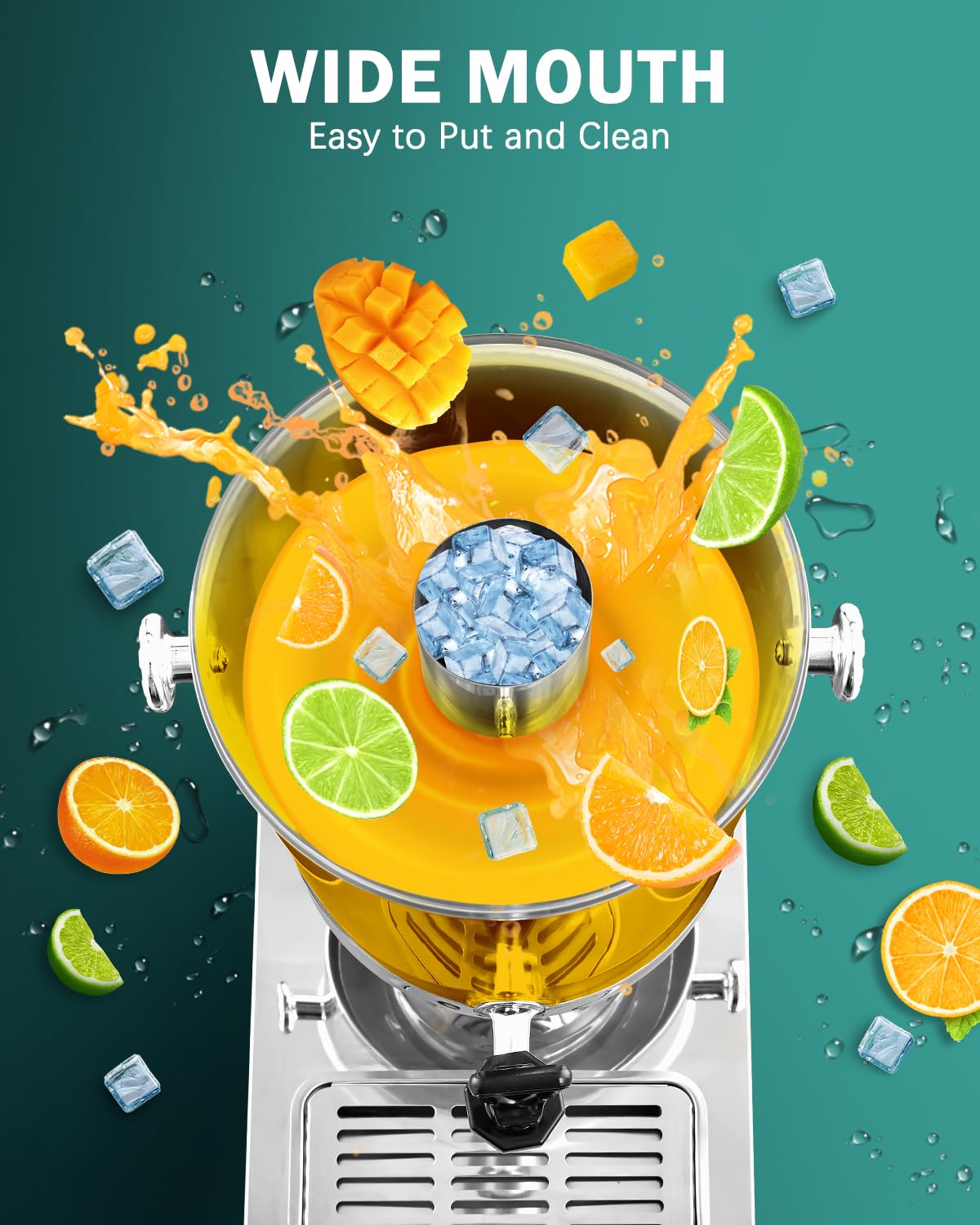 2 Gallon Beverage Dispenser with Stand, Easy-to-Clean Drip Tray Design, Juice Dispenser with Ice Core, Hot & Cold Versatile Stainless Steel Drink Dispensers for Parties Home Lemonade, Clear