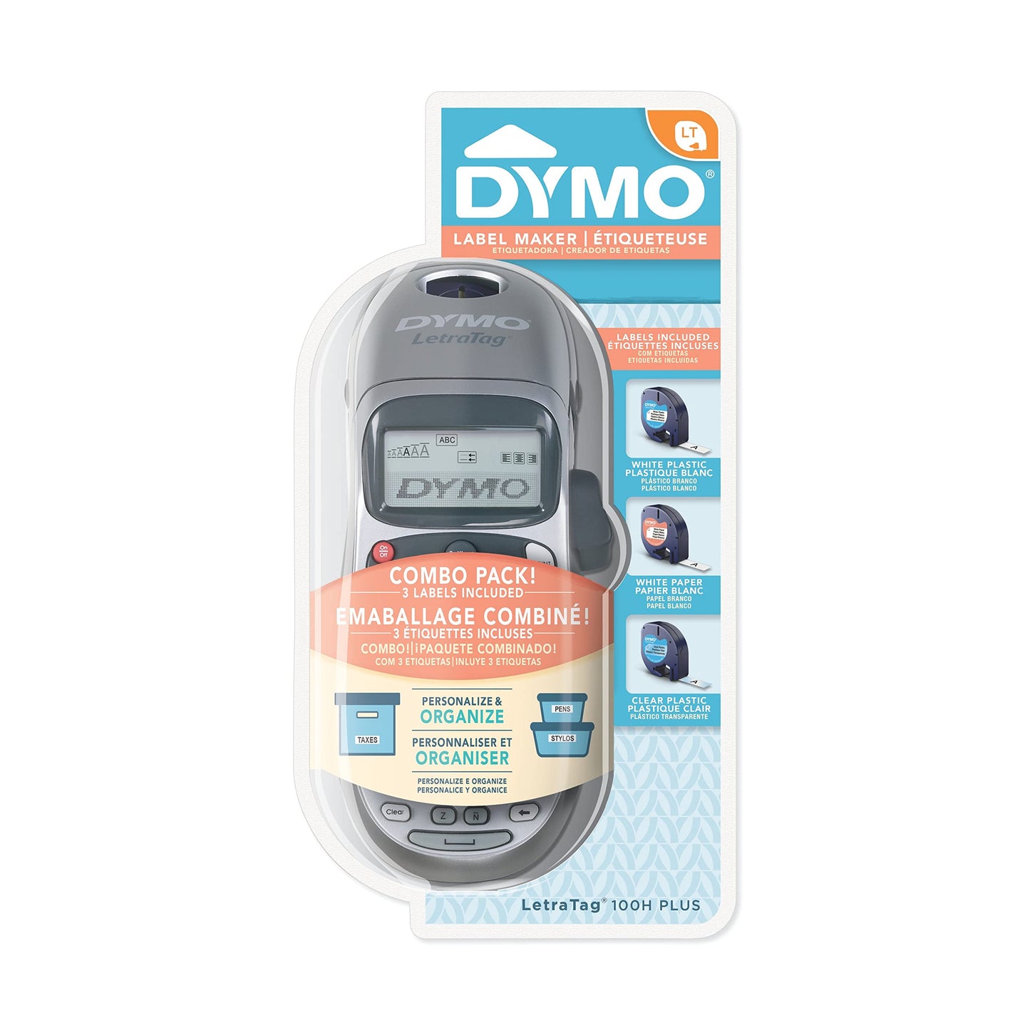 DYMO Label Maker Machine with 3 Tapes - 100H LetraTag Handheld, Includes 3 LT Label Tapes, Perfect for Home & Office Organization