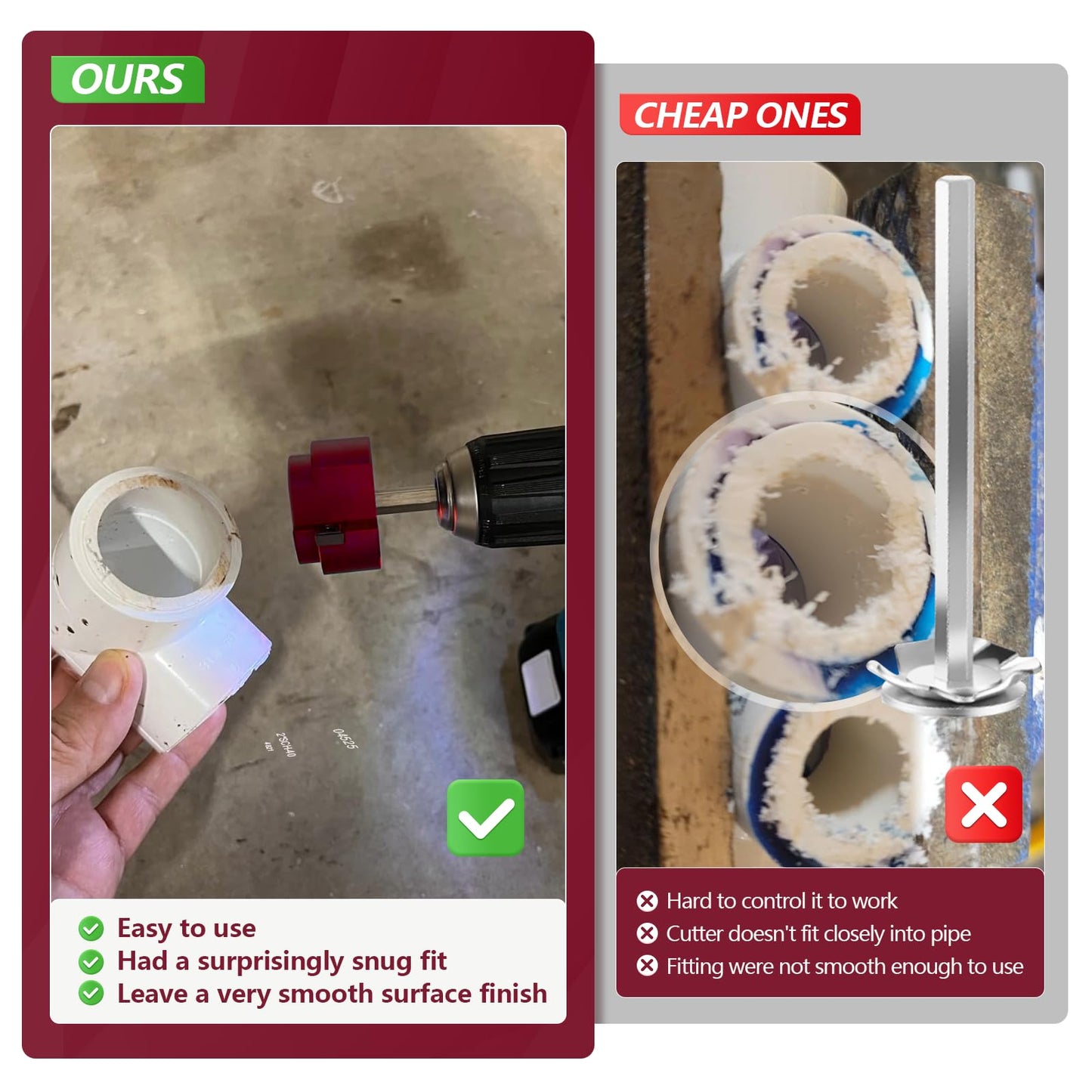 6 Piece Plastic Pipe Fitting Reamer Kit With A Socket Wrench, 0.75" 1" 1.5" 2" 3" 4 Inch PVC Pipe Reamer Tools Contain PPR75, PPR100, PPR150, PPR200, PPR300, PPR400, Fit Standard 3/8" & 1/4" Drills