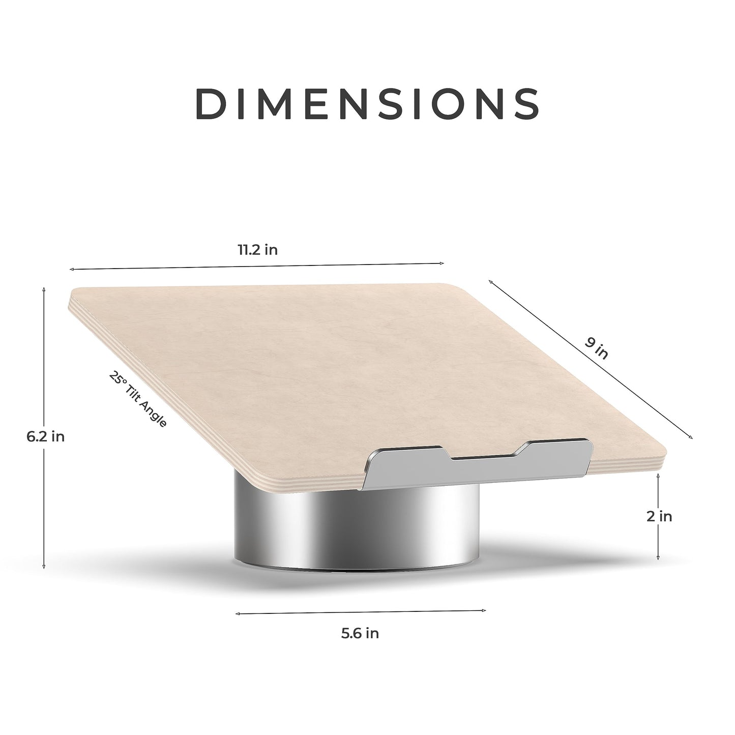 HumanCentric Laptop Riser for Desk in Maple Wood Top and Space Gray Aluminum Base, Compatible with MacBook and Other Laptops Up to 16 Inches, Ergonomic Computer Holder, 25-Degree Angle Tilt