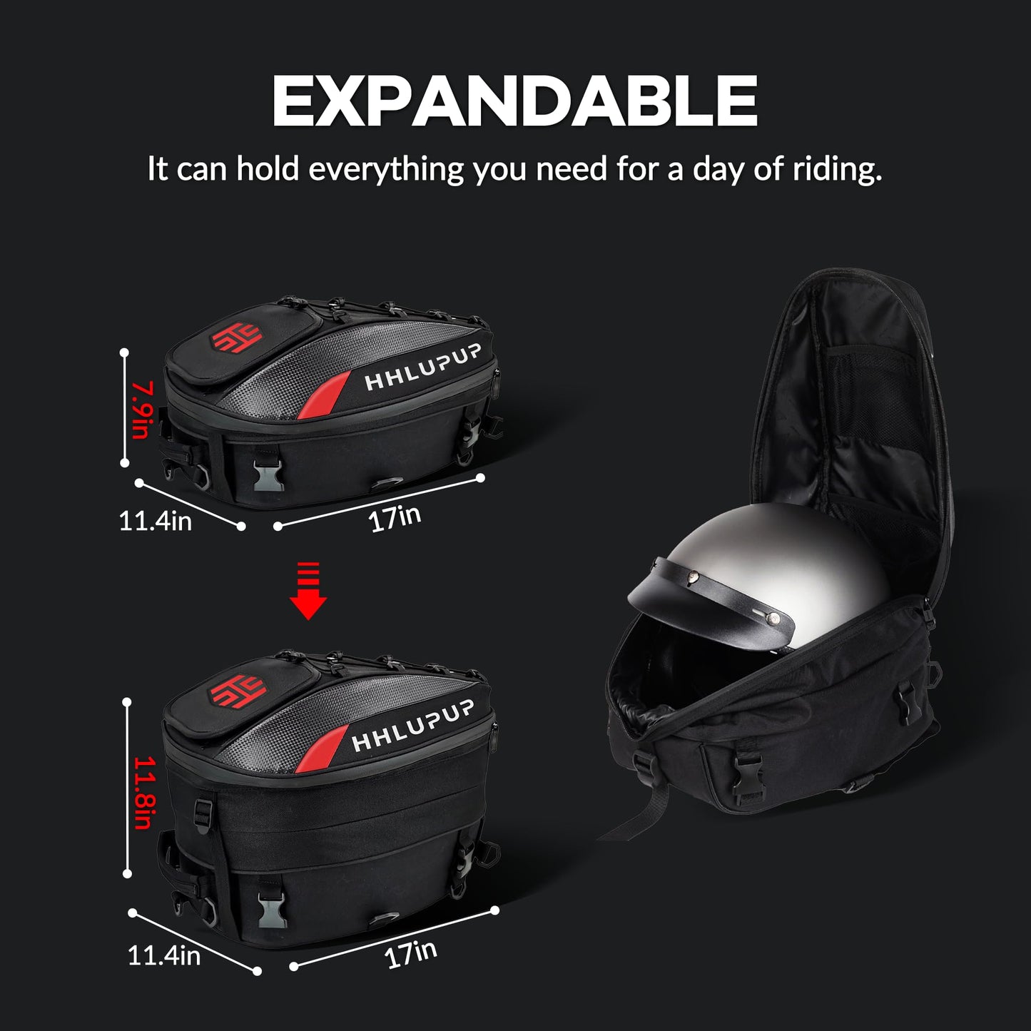 HHLUPUP 38L Motorcycle Tail Bag Seat Helmet Large Capacity Motorcycle Backpack Waterproof Luggage Bag Red