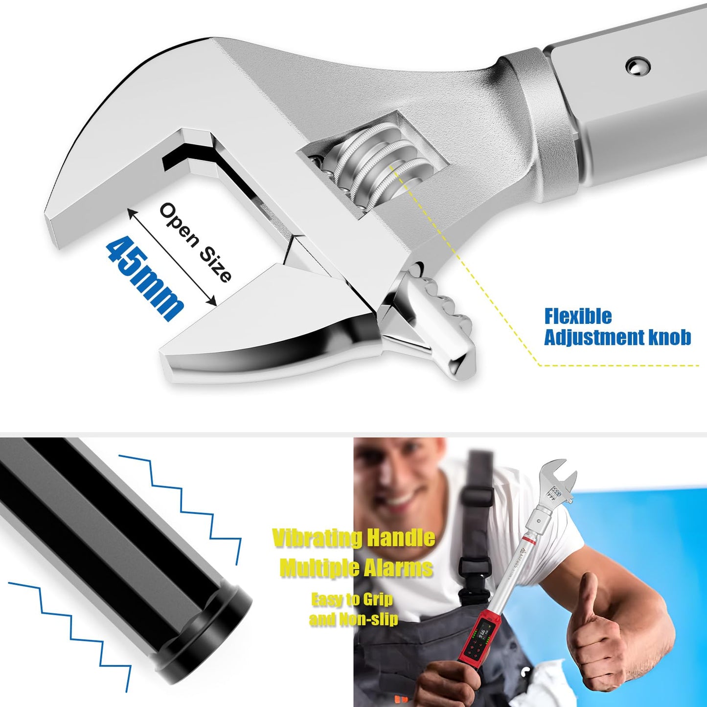 ANPUDS Adjustable Digital Torque Wrench, 1.5-99.6 Ft.lb/2-135 Nm, Hvac Torque Wrench with 45mm Jaw, 1/2 Drive Ratchet, ±1% Accuracy, Vibration, Buzzer and LED Indicator for Split AC, Moto, Car