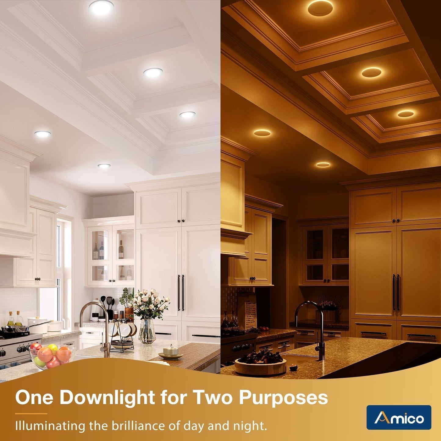 Amico 6 Pack 4 Inch 5CCT LED Recessed Ceiling Light with Night Light, 2700K/3000K/3500K/4000K/5000K Selectable Ultra-Thin Recessed Lighting, 10W=90W, 700LM, Dimmable Canless Wafer Downlight - ETL&FCC