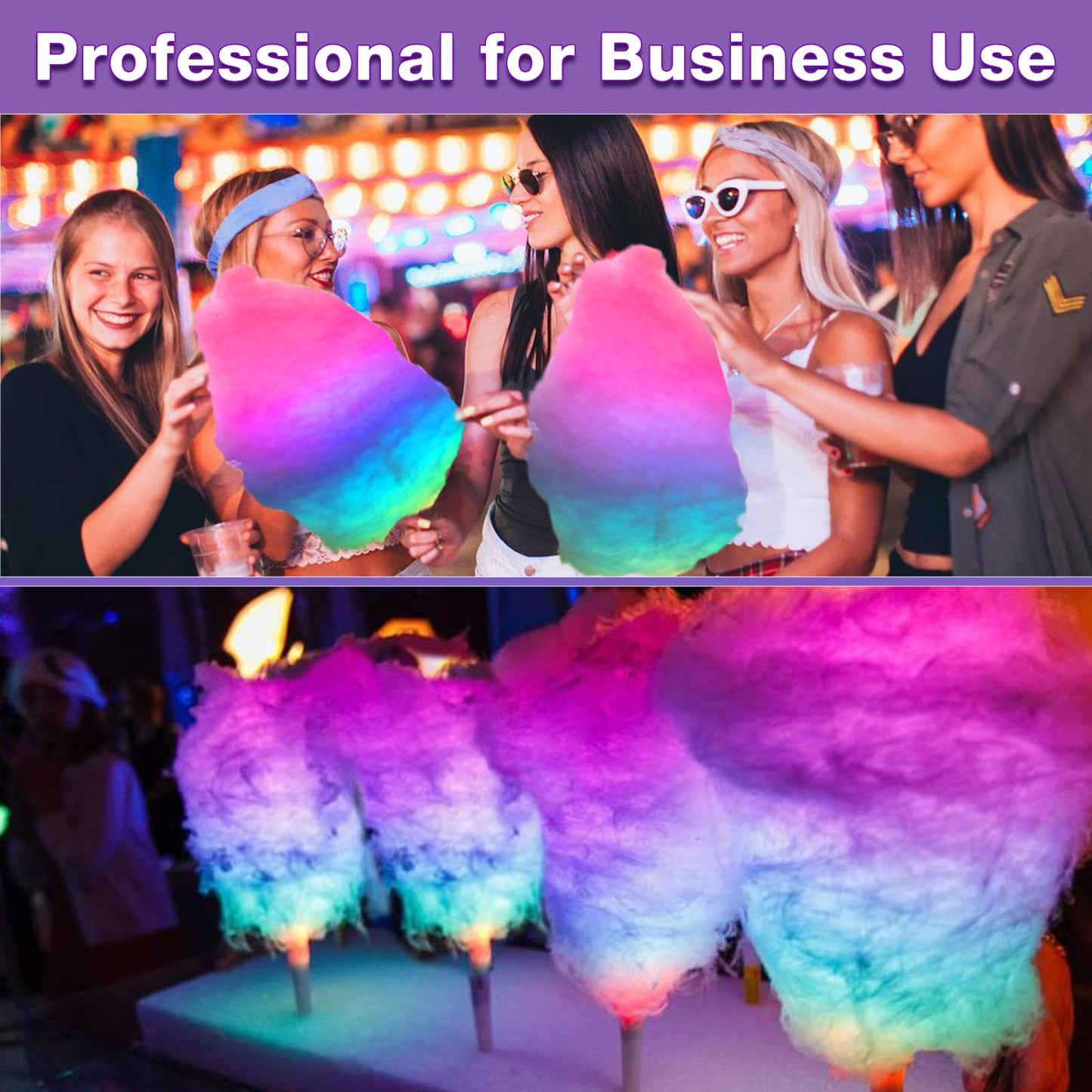 100 Pcs LED Cotton Candy Cones - Glowing Cotton Candy Sticks for Parties - Reusable & Waterproof Cotton Candy Holders - Vibrant Colors for Christmas, Birthdays & Events