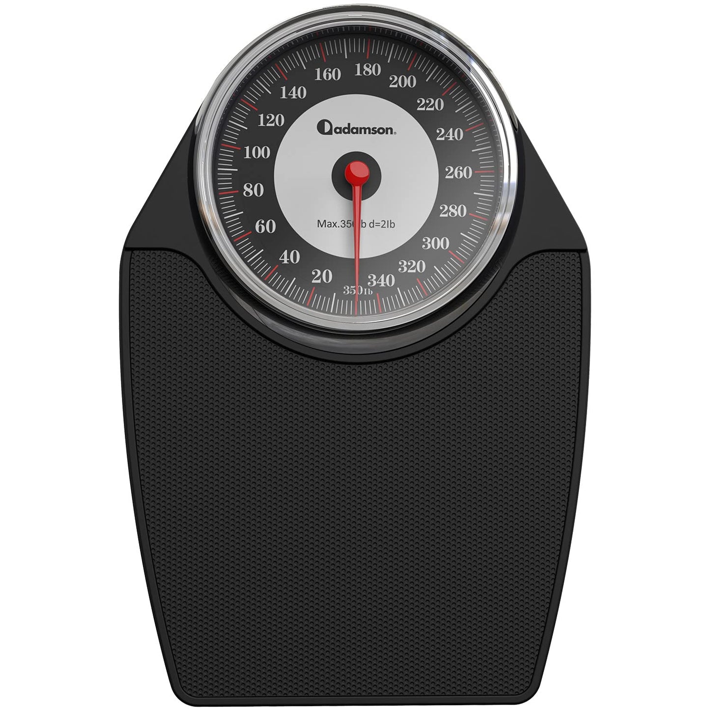 Adamson A24 Scales for Body Weight - Up to 350 LB - New - Anti-Skid Rubber Surface Extra Large Numbers - High Precision Bathroom Scale Analog - Durable with 20-Year Assurance - Black