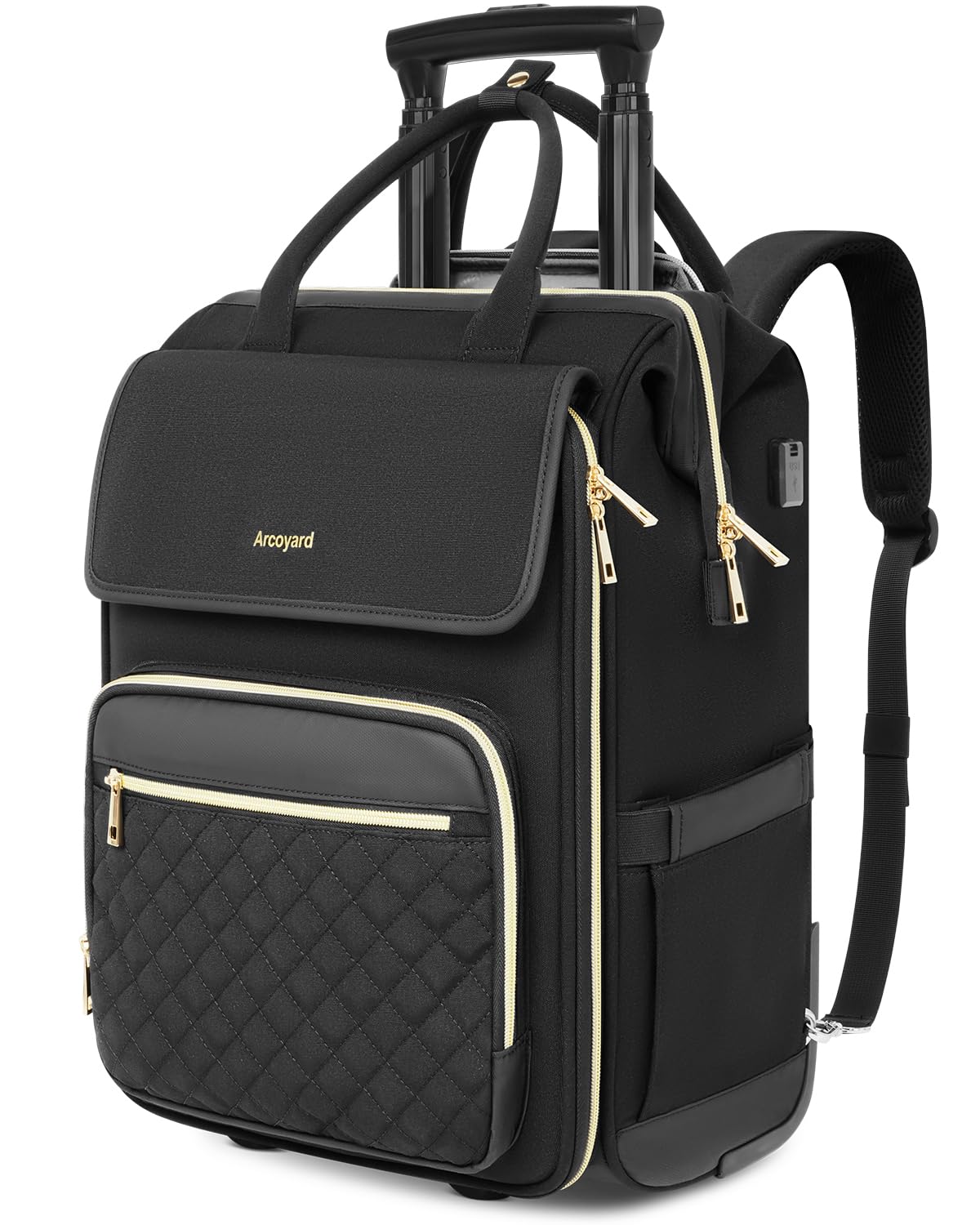 Arcoyard Rolling Backpack for Women, Travel Rolling Laptop Backpack with Wheels, Vertical & Horizontal Storage 2 In 1, Flip-Top Design, Water-Resistant Overnight College Underseat Carry on Luggage