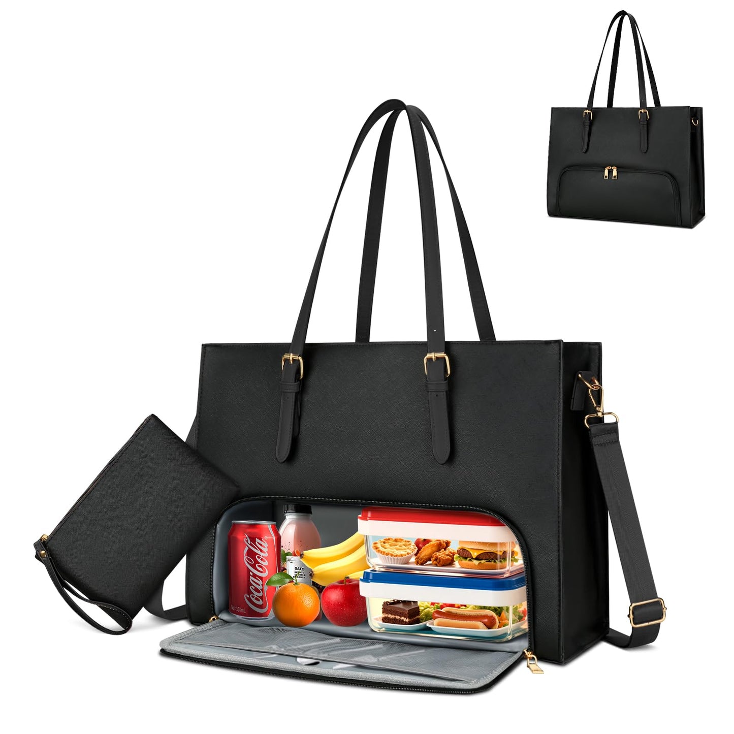 KKXIU Lunch Tote Bag for Women 15.6 Inch Laptop Briefcase Work Bag with Insulated Lunch Compartment Messenger Handbags for Business, Work, Nurse, Office, Collage, Casual, Gift for Women