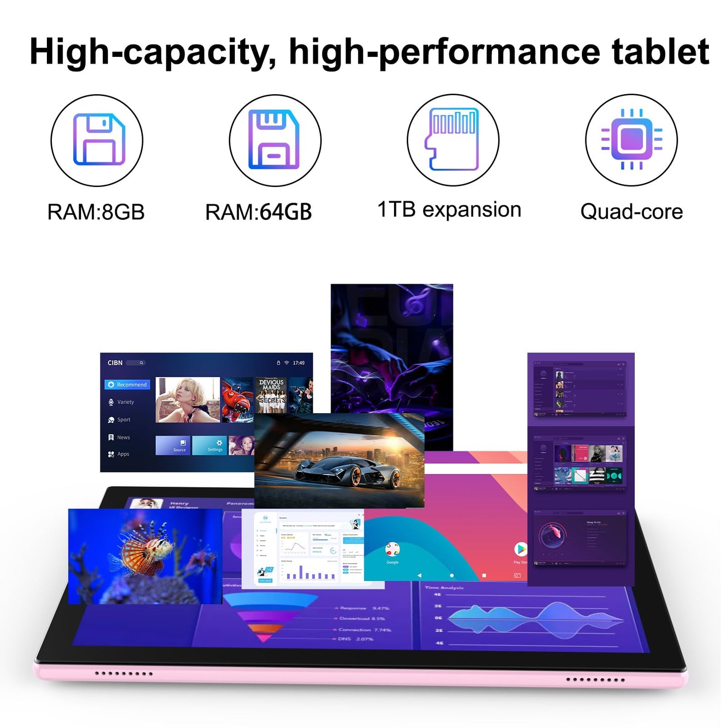 Android 14 Tablet 10 Inch, 2 in 1 Tablets with Keyboard/ Mouse/ Case/ Stylus, 8GB RAM+64GB ROM/1TB Expand Tablet, 1.8Ghz Quad-core Processor, 1280*800 HD Touch Screen, 8MP Camera, 5G WIFI 6 Tablet