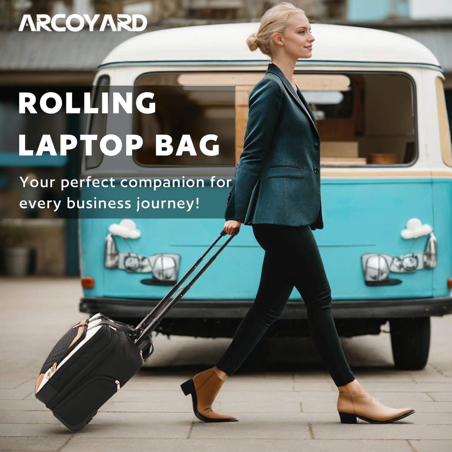 Arcoyard Rolling Laptop Bag, Rolling Briefcase for Women with Waterproof Pocket, 17.3 Inch Computer Bag, Underseat Carry On Luggage with Wheels for Work Travel Business, Lightweight Beige Brown