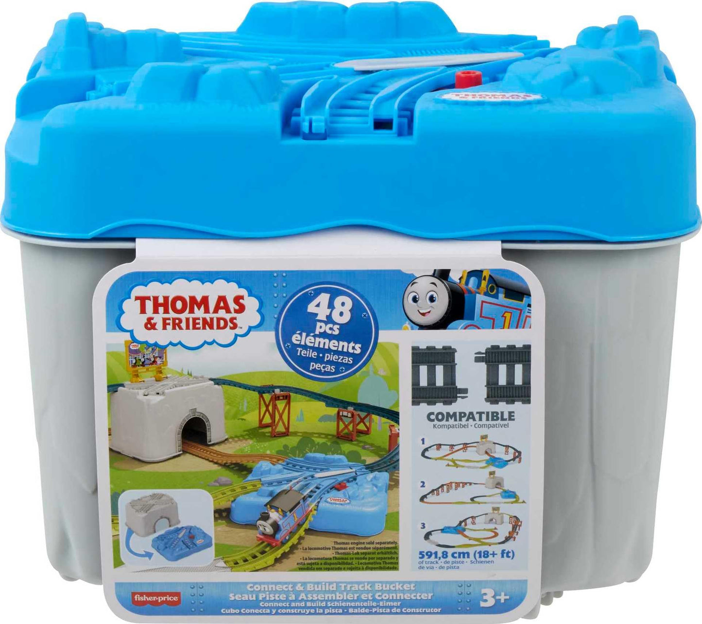 Thomas & Friends Toy Train Tracks Set, Connect & Build Bucket, 34-Piece Expansion Pack for Diecast & Motorized Trains, Age 3+ Years