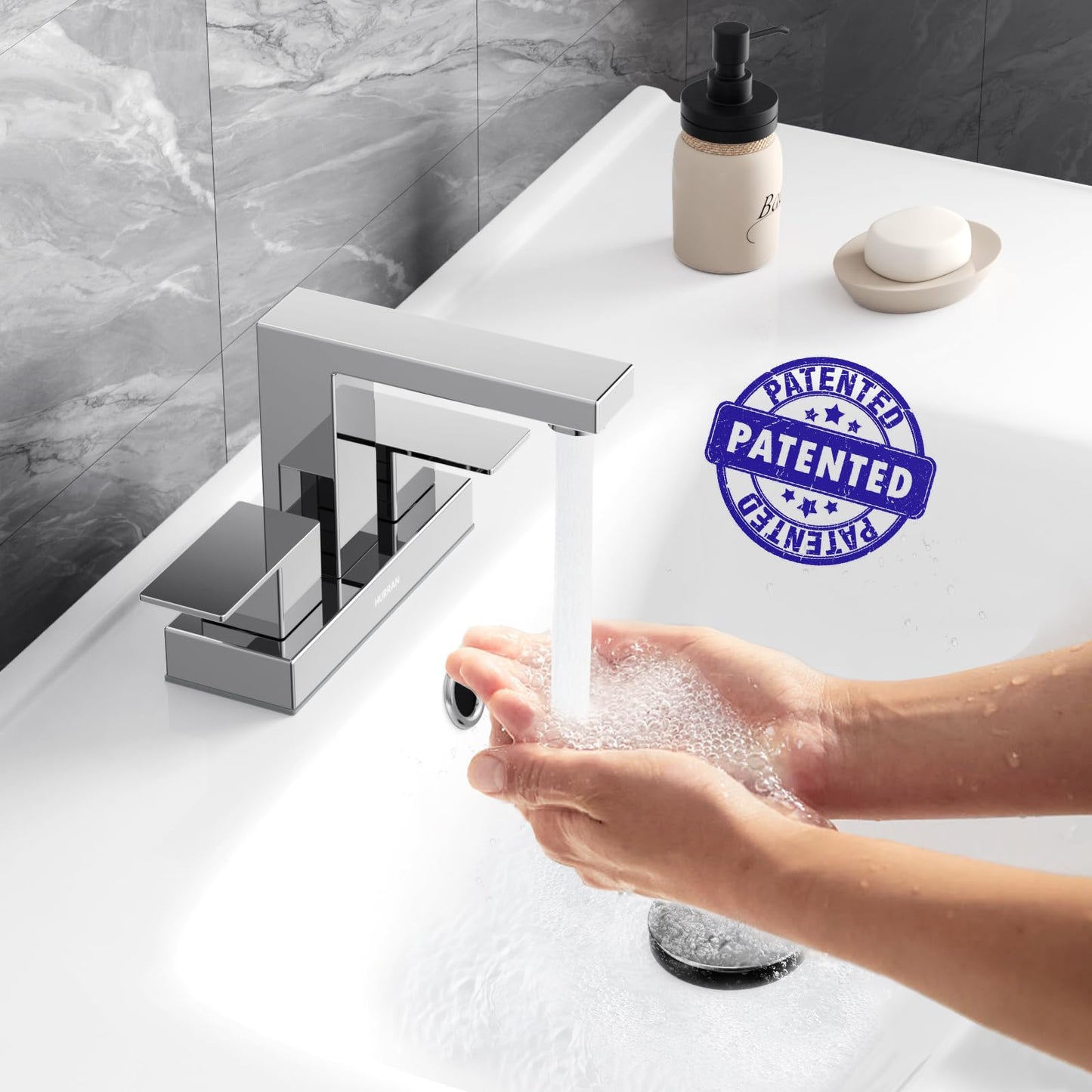 Bathroom Sink Faucet, Hurran 4 inch Chrome Bathroom Faucets for Sink 3 Hole with Pop-up Drain and Supply Lines, Stainless Steel 2-Handle Faucet for Bathroom Sink Vanity RV Restroom, 2 Pack