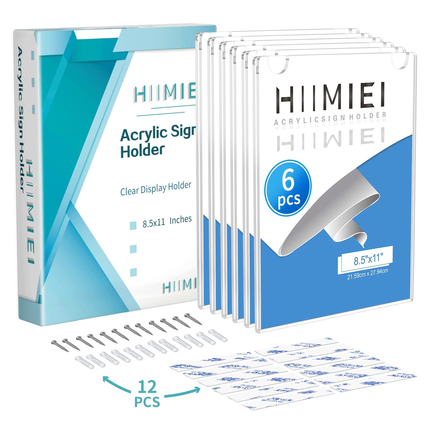 HIIMIEI 12 Pack Acrylic Wall Sign Holder 8.5x11 Vertical, Clear Plastic Picture Frames for Paper with Free 3M Tape and Screws, Door Sign Holder Perfect for Home, Office, Store, Restaurant