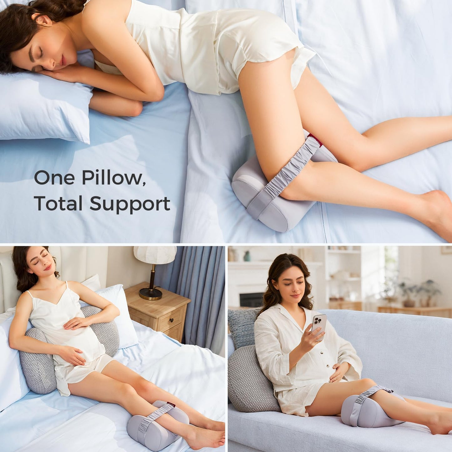 Momcozy Knee Pillow for Side Sleepers, Soft Memory Foam & Pinch-Free Design, Relieve Knee, Leg and Sciatica Pain, Adjustable Elastic Strap Ideal for Pregnant Women and Seniors, Cooling Cover, Gray