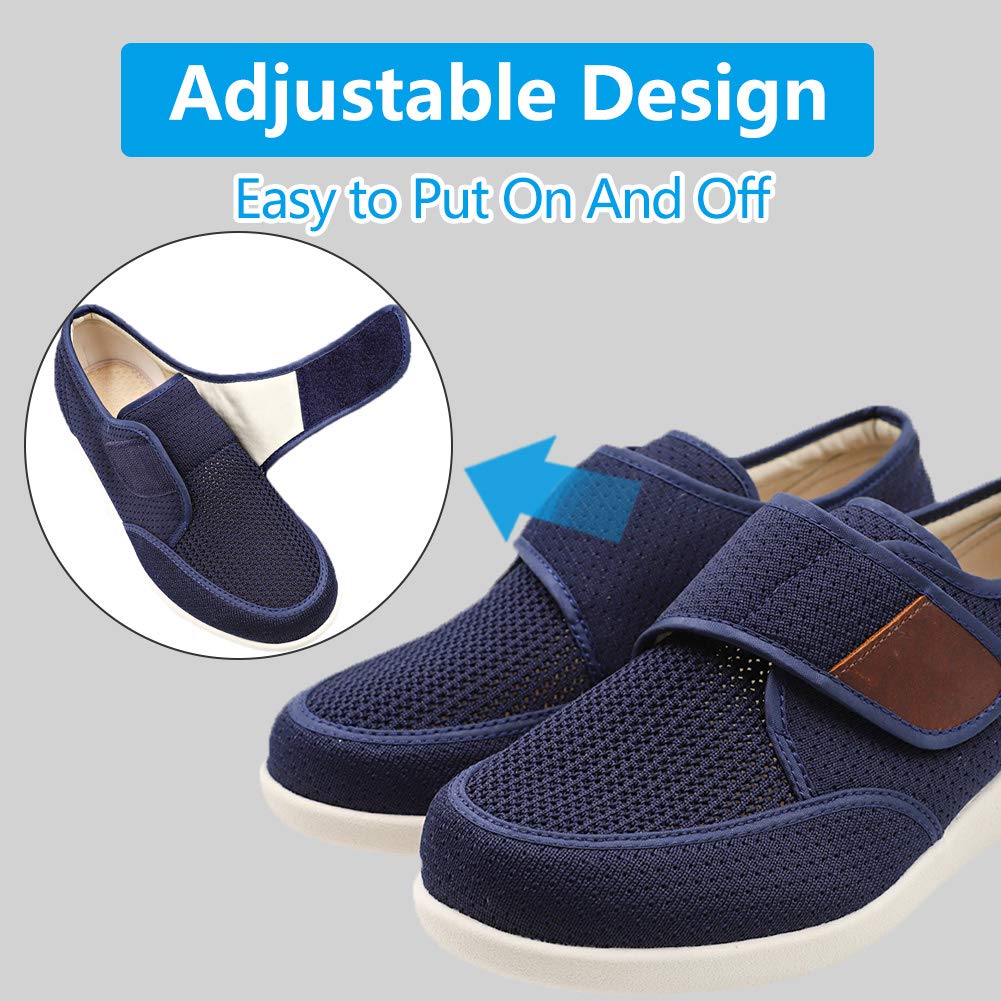 Orthoshoes Mens Diabetic Edema Shoes Lightweight Walking Mesh Breathable Wide Sneakers Strap Adjustable Easy On and Off for Elderly, Swollen Feet, Plantar Fasciitis