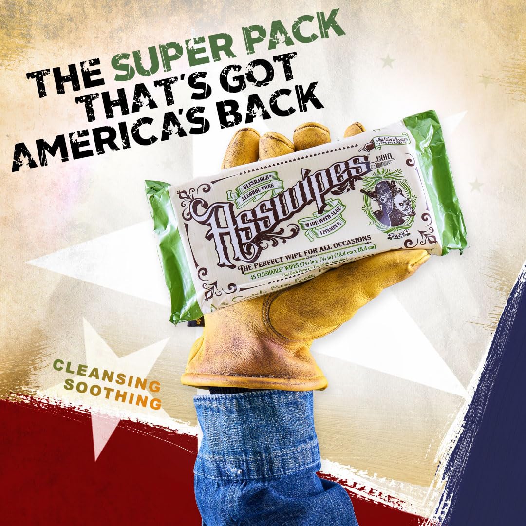 Asswipes Flushable Wipes for Adults (Pack of 12, 540 wipes) Personal Cleansing Body, Bathroom & Butt Wipes for Men, Women, with Aloe and Vitamin E - Made without Alcohol or Fragrance