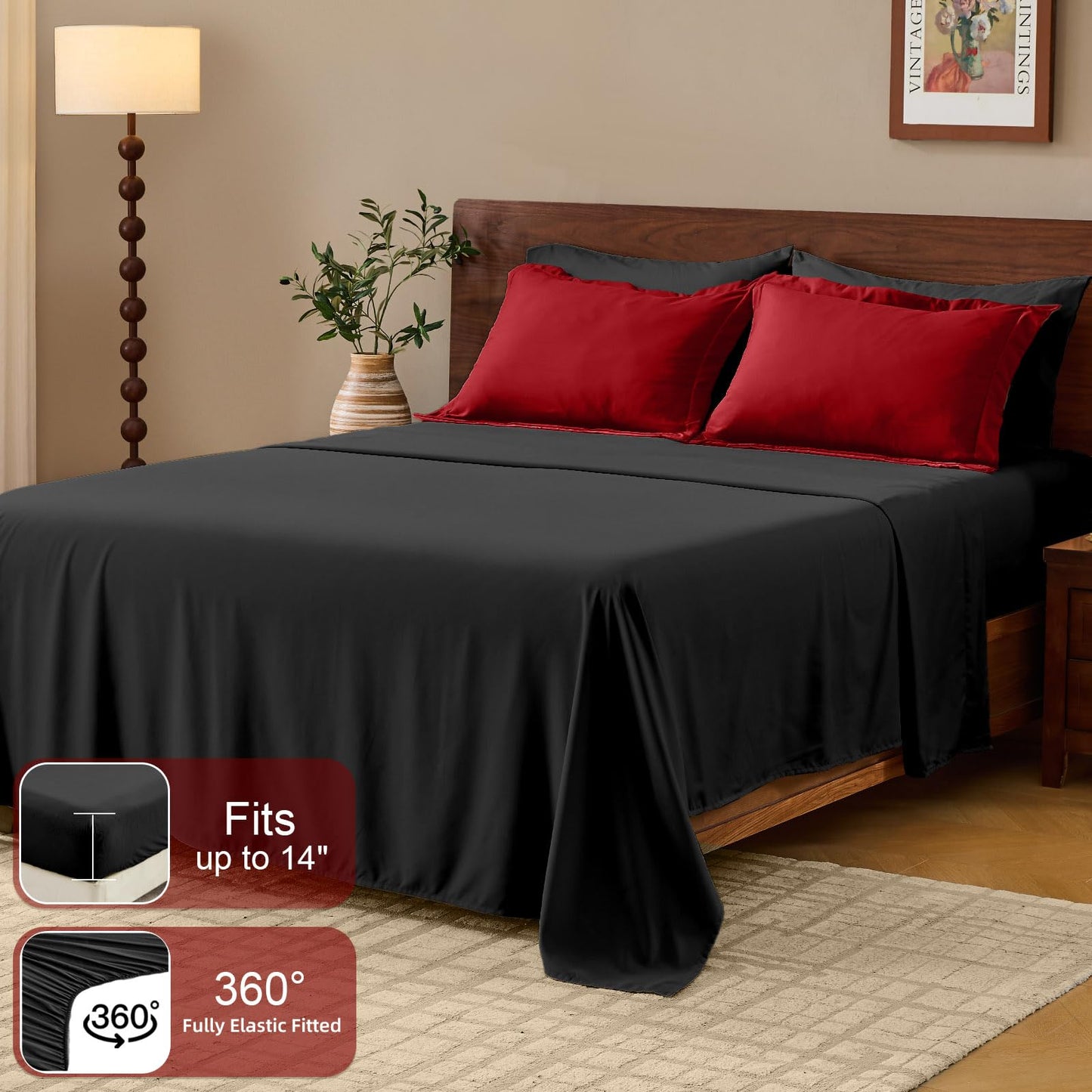 FUANNA King Size Comforter Set 7 Pieces, Reversible Bedding Sets with All Season Premium Comforter, Bed in a Bag King Includes Comforter, Flat Sheet, Fitted Sheet, Pillowcases & Shams, Red & Black