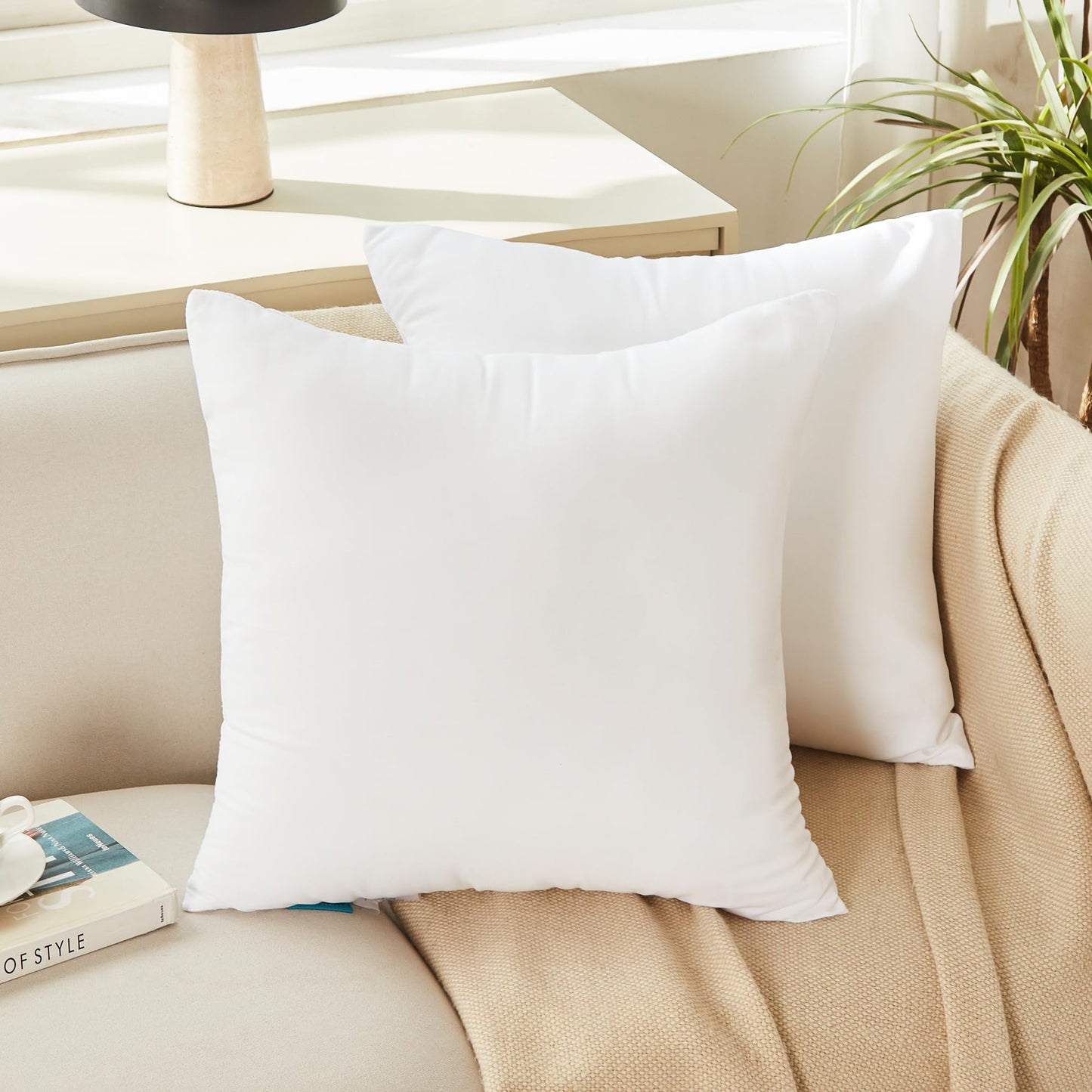 Oubonun 30 x 30 Throw Pillow Inserts - Soft, Plush & Decorative Down Alternative Pillows for Couch Sofa Bed, Machine Washable - White, Pack of 2