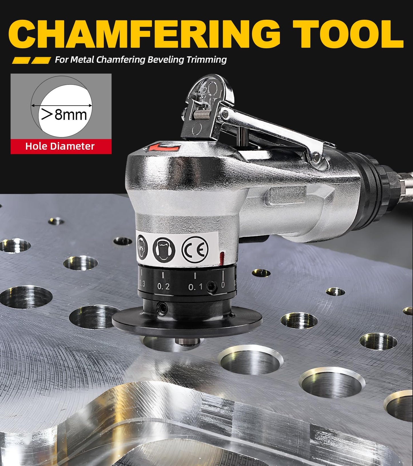 SI FANG Air Chamfer Tool for Metal Deburring Chamfering, Portable Handheld Pneumatic Mini Beveler, C0.1-2 Angle Quick Beveling & Trimming, with Replace Carbide Blades Inserts and Bearings