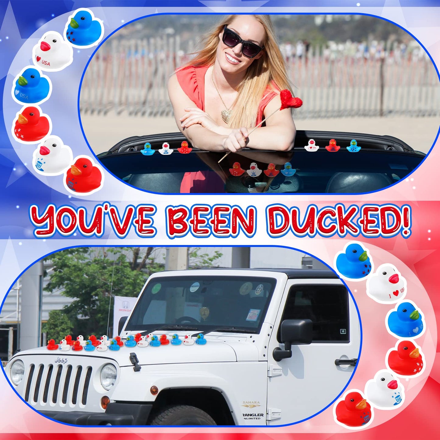 Deekin 200 Pcs Patriotic Rubber Duck Bulk 1.57 Inch Independence Day Small Shower Star Float Rubber Ducks for Memorial Day Summer Party