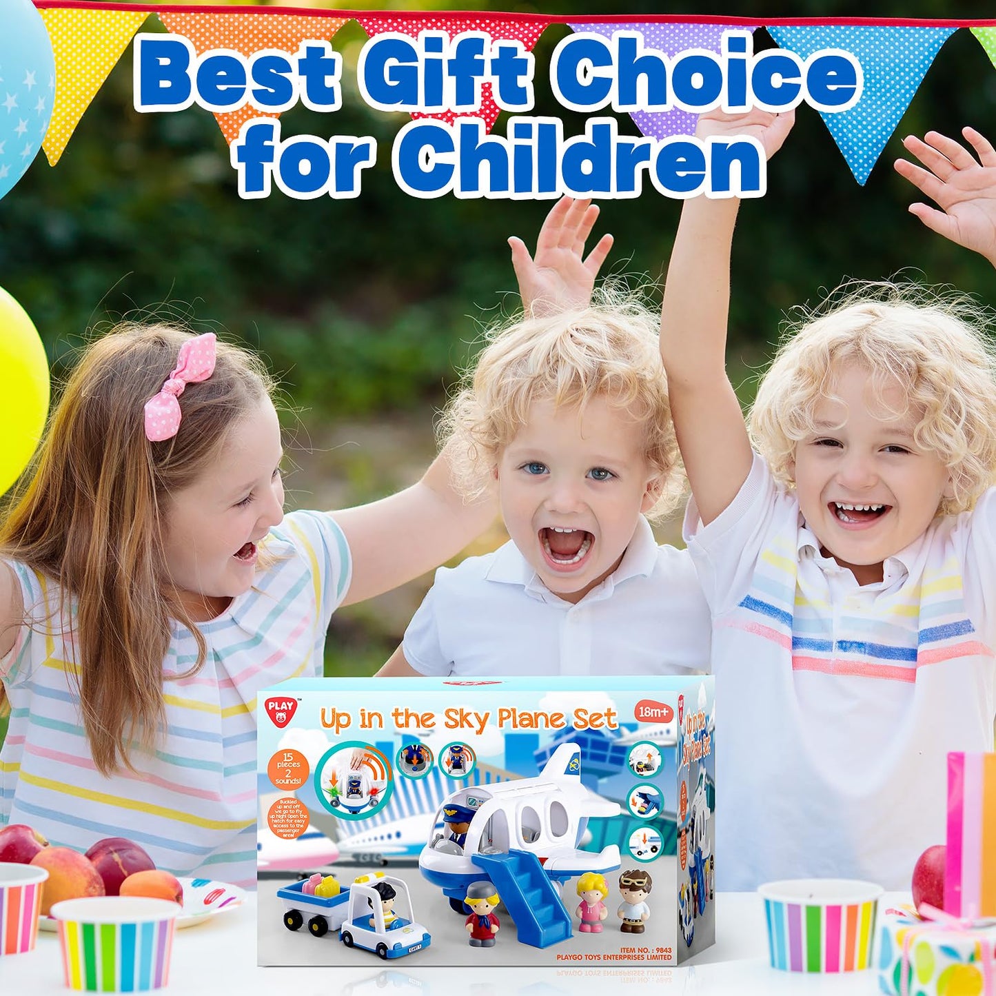 PLAY Airplane Toy for Kids - Toddler Airplane Toys Travel Plane Toys for Kids 2+ Years Old with Small Figures & Baggage Carrier, Musical Toy Airplane with Lights for Boys Girls Gifts Birthday