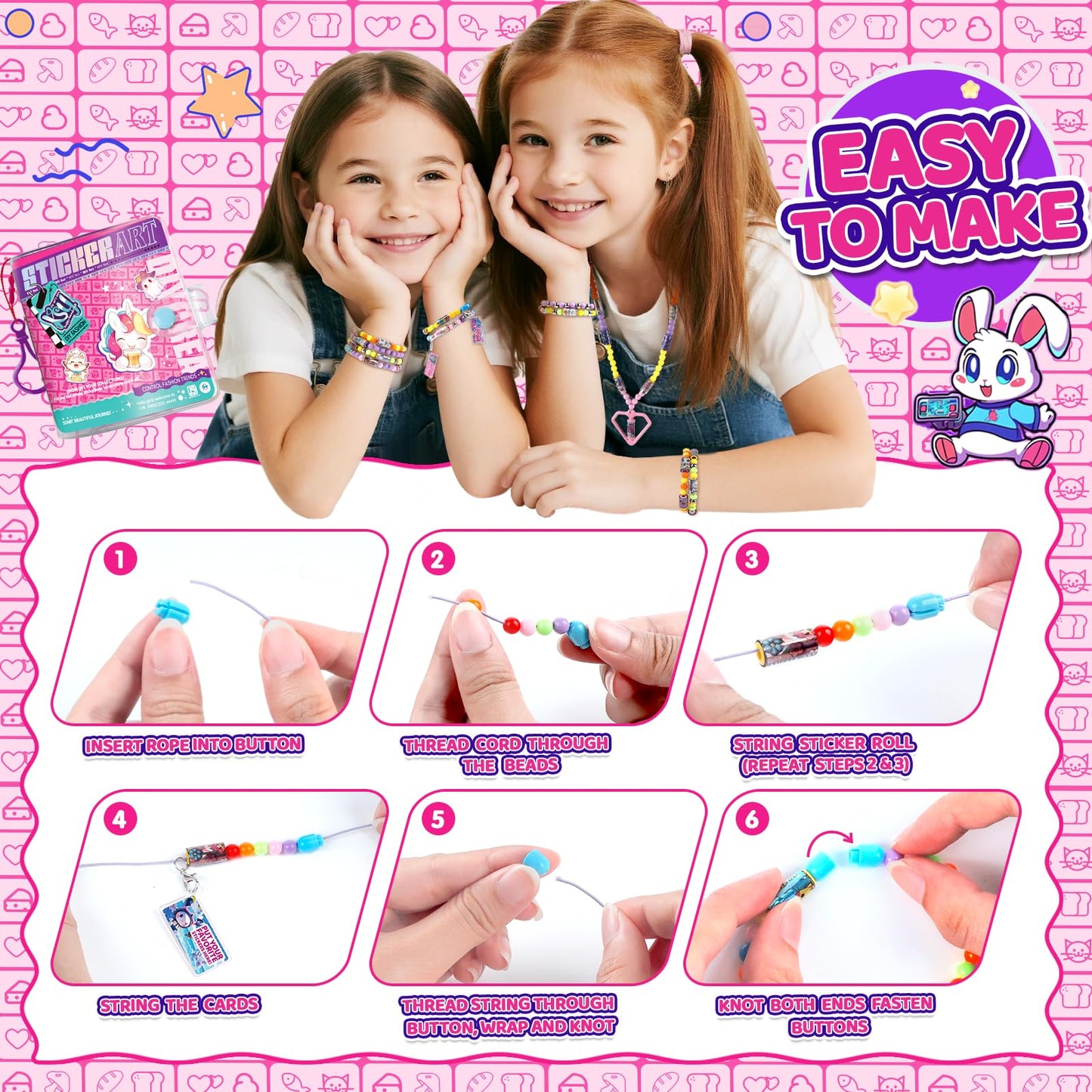 DIY Sticky Roll Stickers Bracelets, Wearable & Shareable Stickers, Beads & Charms & Pendants, Sticker Jewelry Making Kits for Age 6+ Years Old Girls (960PCS DIY Sticker Bracelet Kit for Kids)