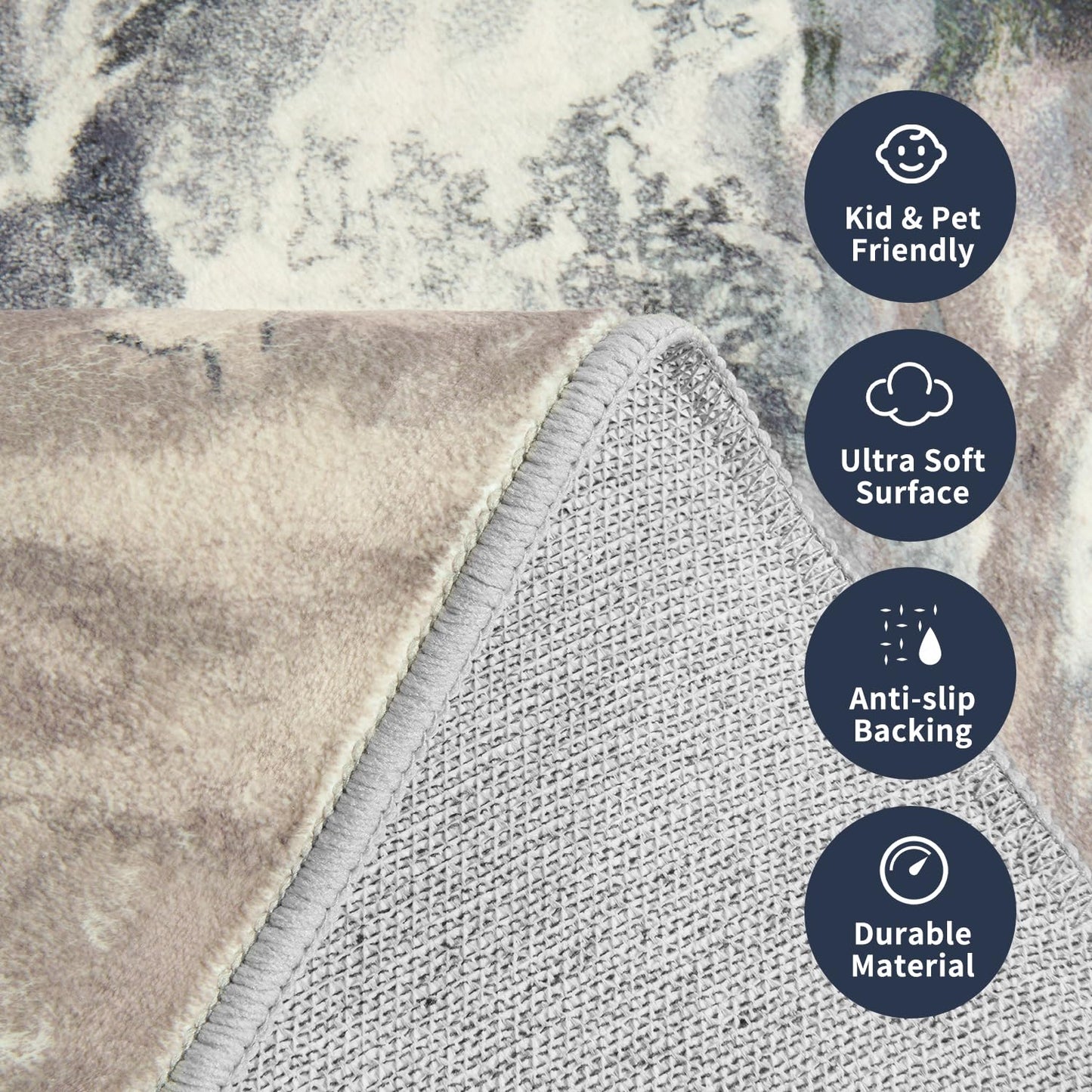 5x7 Area Rugs for Living Room, Modern Abstract Rug for Bedroom, Cream and Grey Machine Washable Rug, Large Stain Resistant Carpet for Dining Room Playroom Home Office, Pet & Kids Friendly