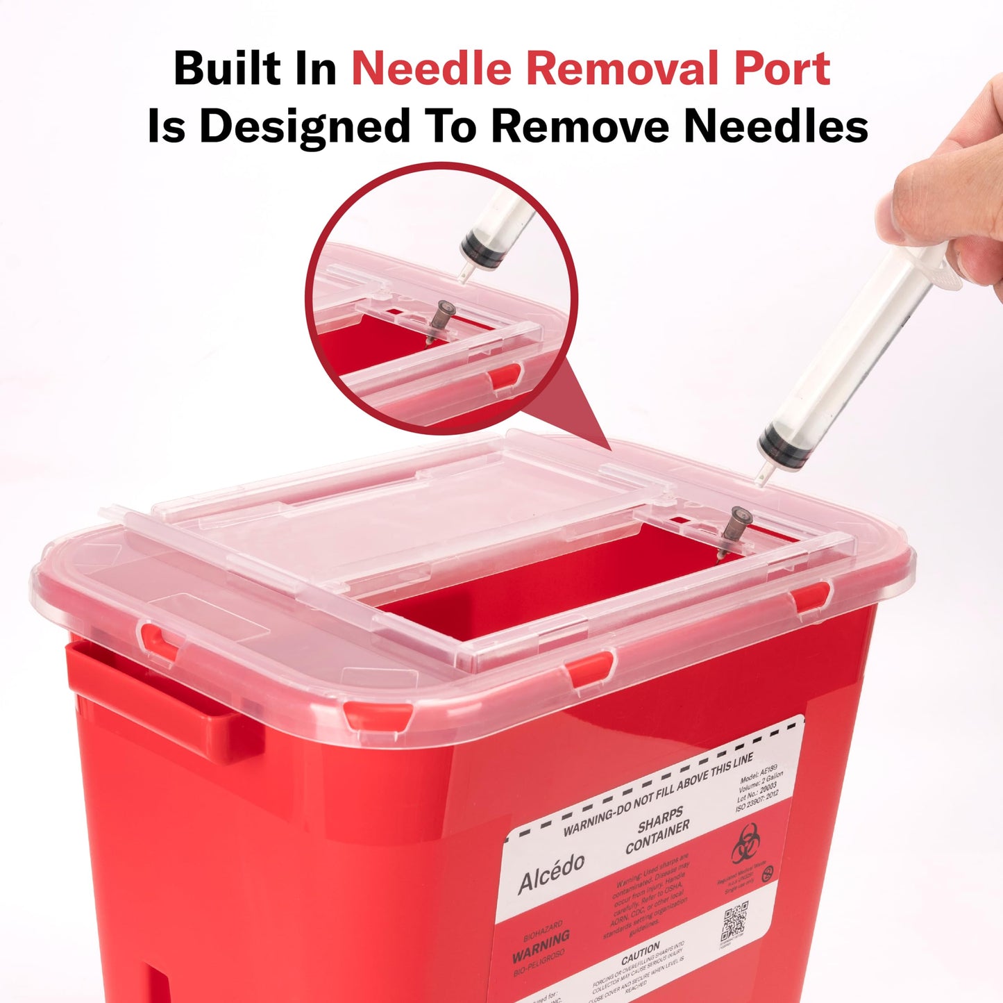 Alcedo Sharps Container for Home Use 2 Gallon (5-Pack), Biohazard Needle and Syringe Disposal, Professional Medical Grade