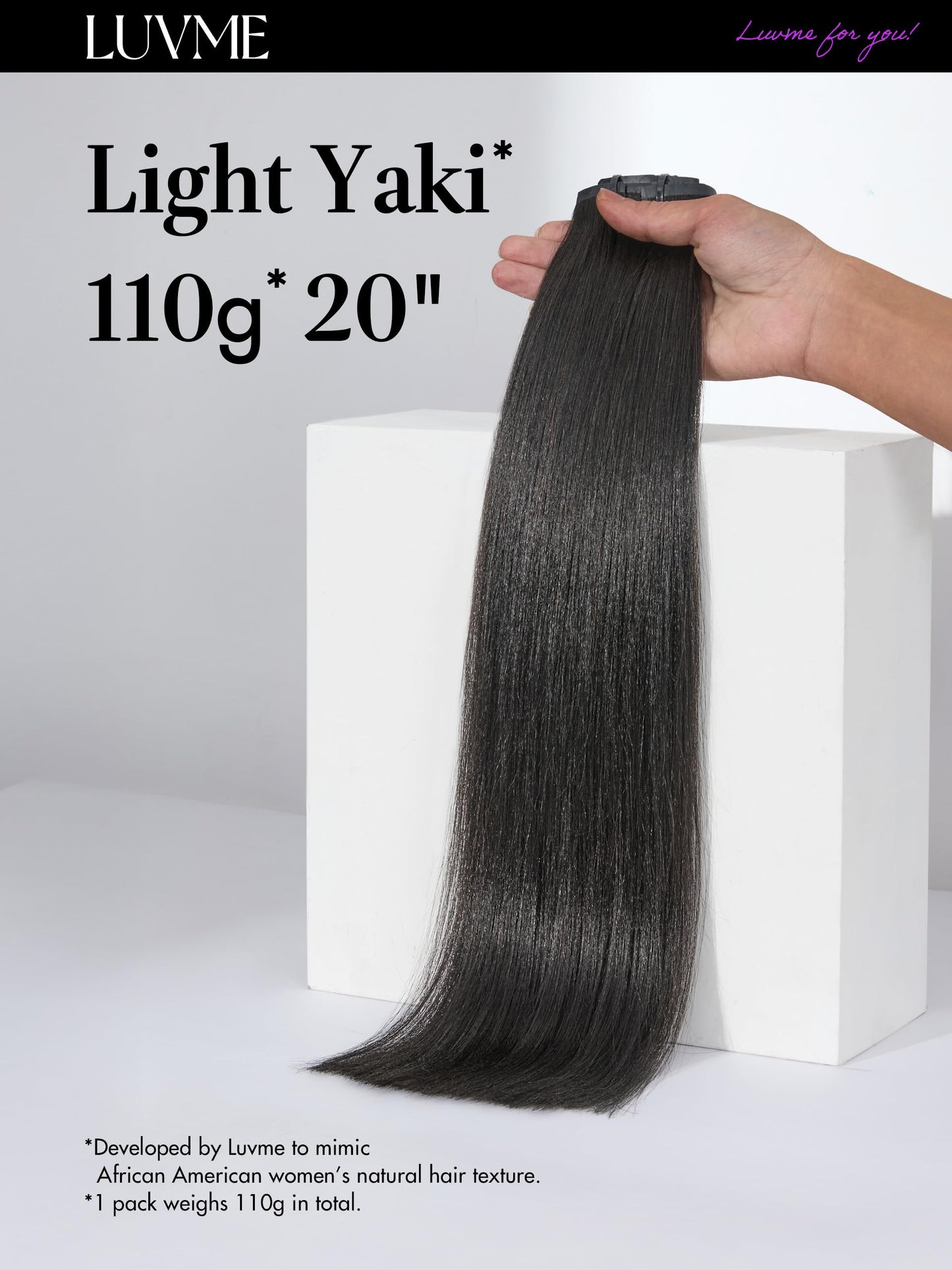 LUVME Yaki Straight Seamless 110g 7Pcs Clip in Hair Extensions Full Max with 18inch Remy Human Hair Extensions, Natural Black 100% Real Soft Human Hair Extensions