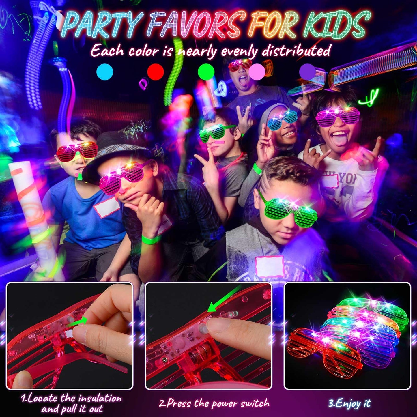 HONLYNE105 PCS LED Glasses, Light Up Glasses for Kids Adults, Neon Flashing Sunglasses Glow Party Supplies Glow Glasses for Wedding Birthday New Year Rave Carnival