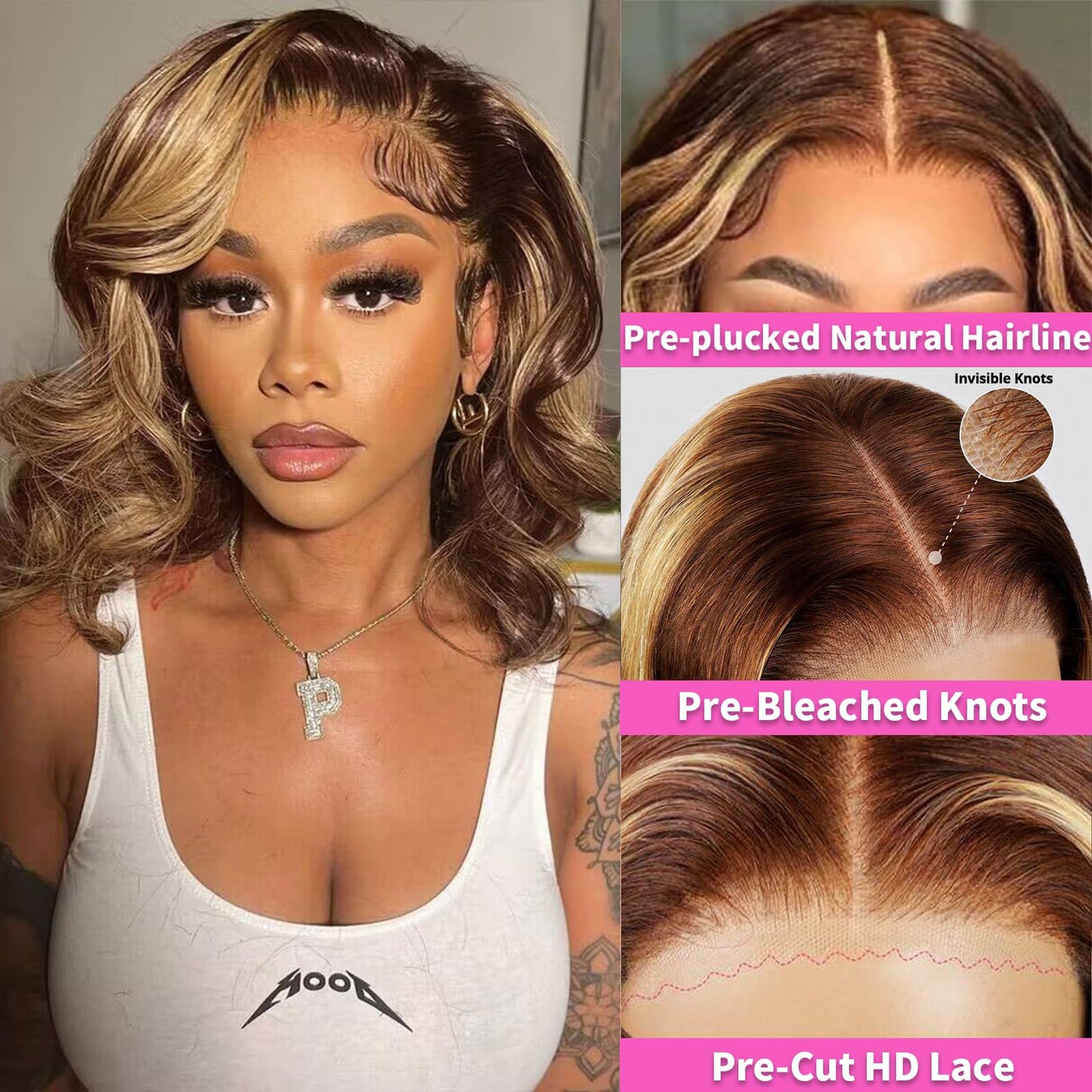 mscoco Bob Wig Human Hair 5×6 Body Wave HD Lace Front Wigs Human Hair Pre-bleached knots Bob Wig Human Hair Glueless 4/27 Wigs Human Hair for Black Women Body Wave Human Hair Wig 12Inch