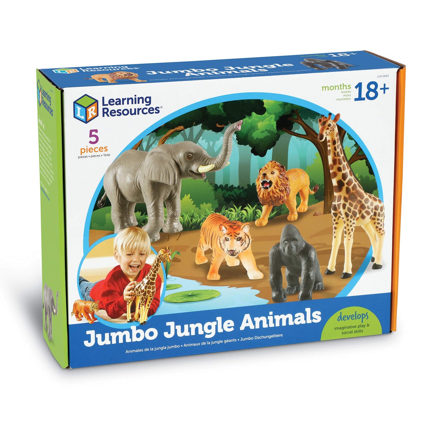 Learning Resources LER0693 Jumbo Jungle Animals, Multicolored