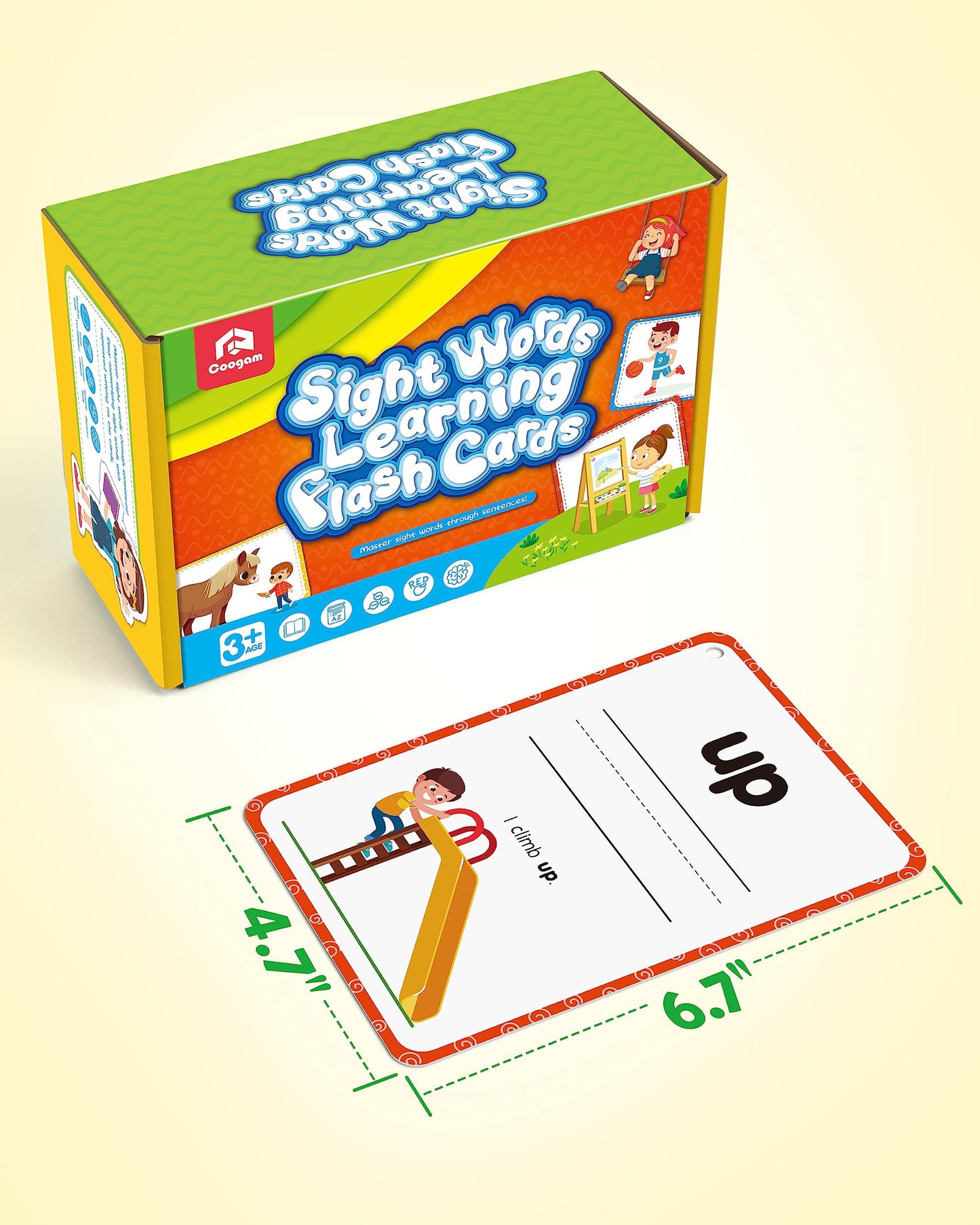 Coogam Sight Words Kids Learning Flash Cards, 250 Dolch Word Game Reading Vocabulary Card Montessori Toy for Kindergarten Preschool Kids