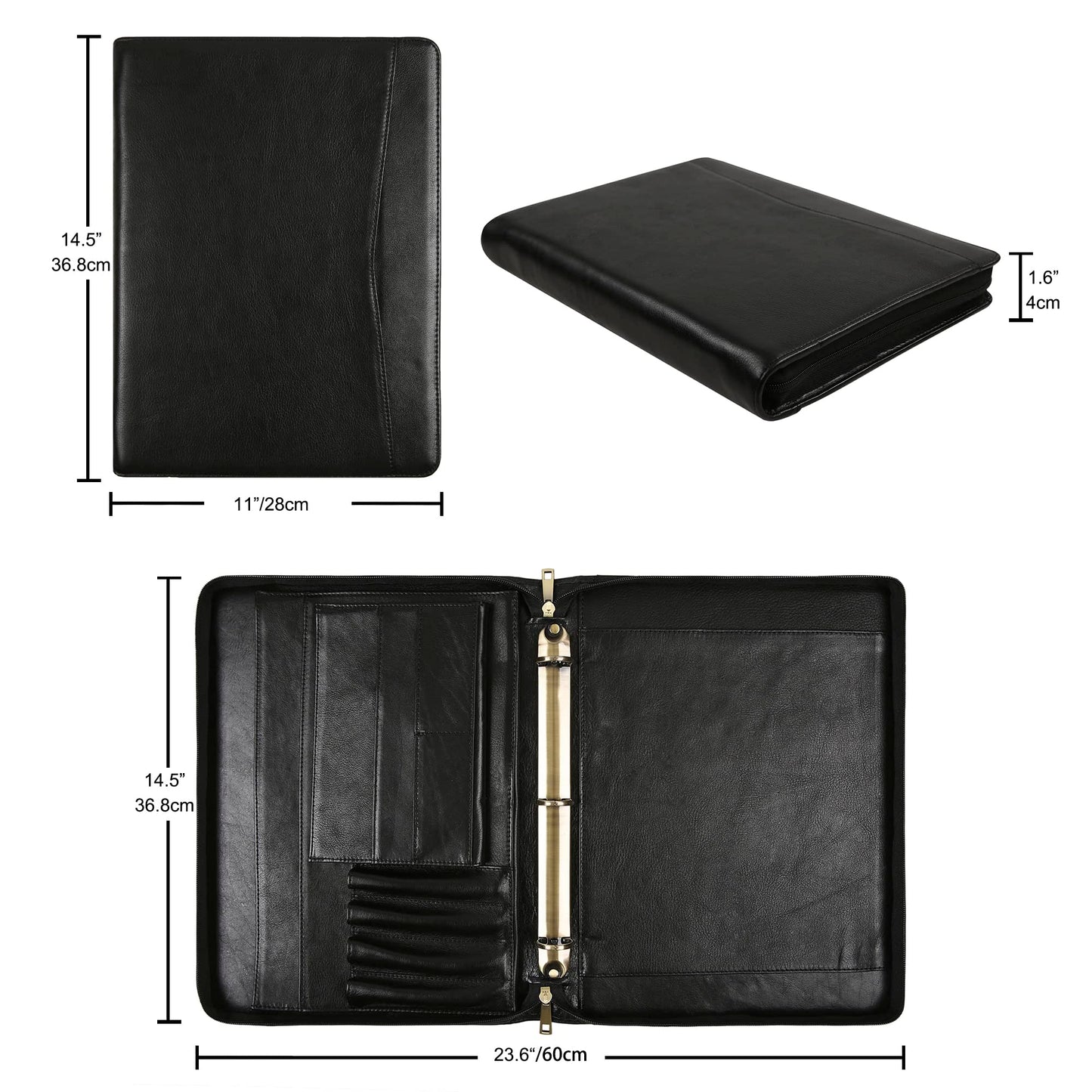 Handmade Leather Portfolio Binder - Leather Binder 3 Ring Portfolio Genuine Leather Business Padfolio, Personlized Legal Pad Folio Folder for Lefty & Righty - Oil Black