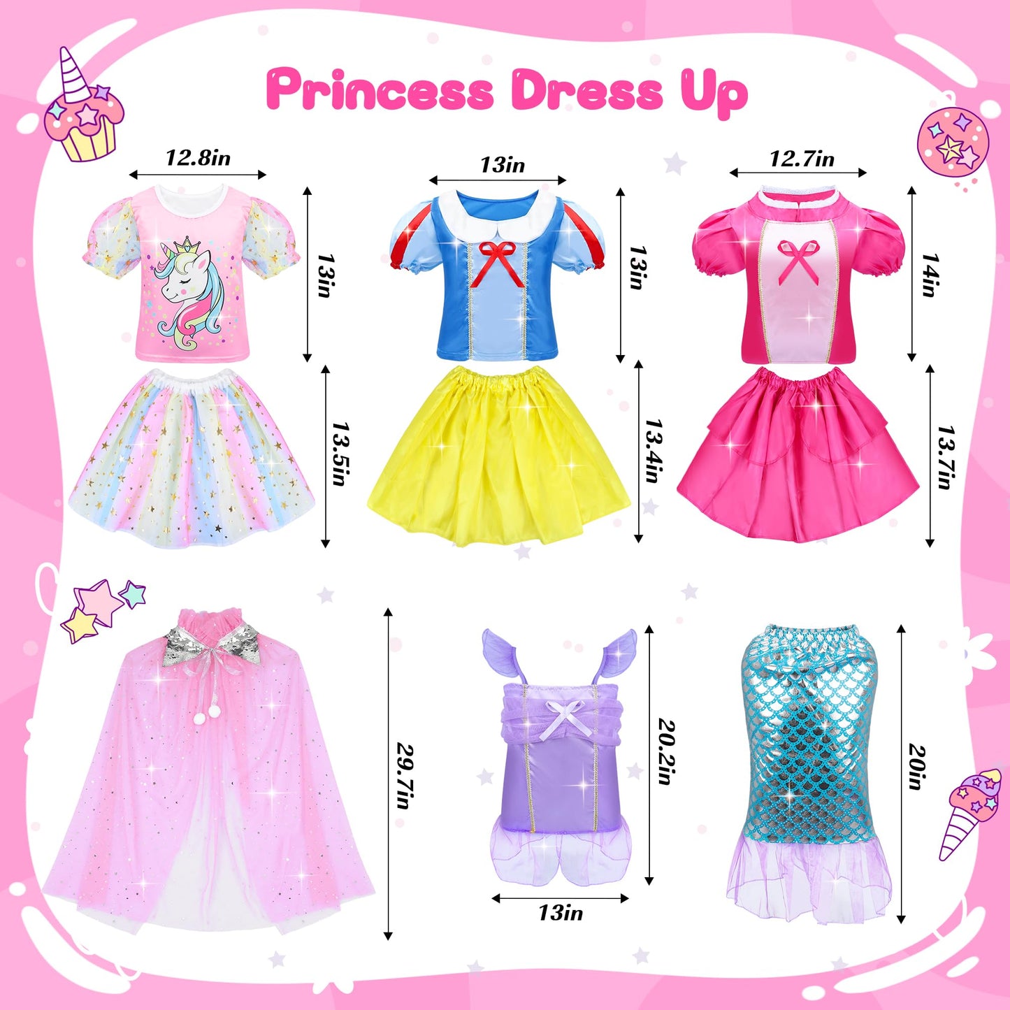 16 Pcs Princess Dress Up Clothes for Little Girl Role Play Costume Gift Set, Princess Mermaid Pretent Play Outfit Toys for Toddler Girls, Cosplay Birthday Party Gifts for Girls Age 3 4 5 6 7+ Year Old