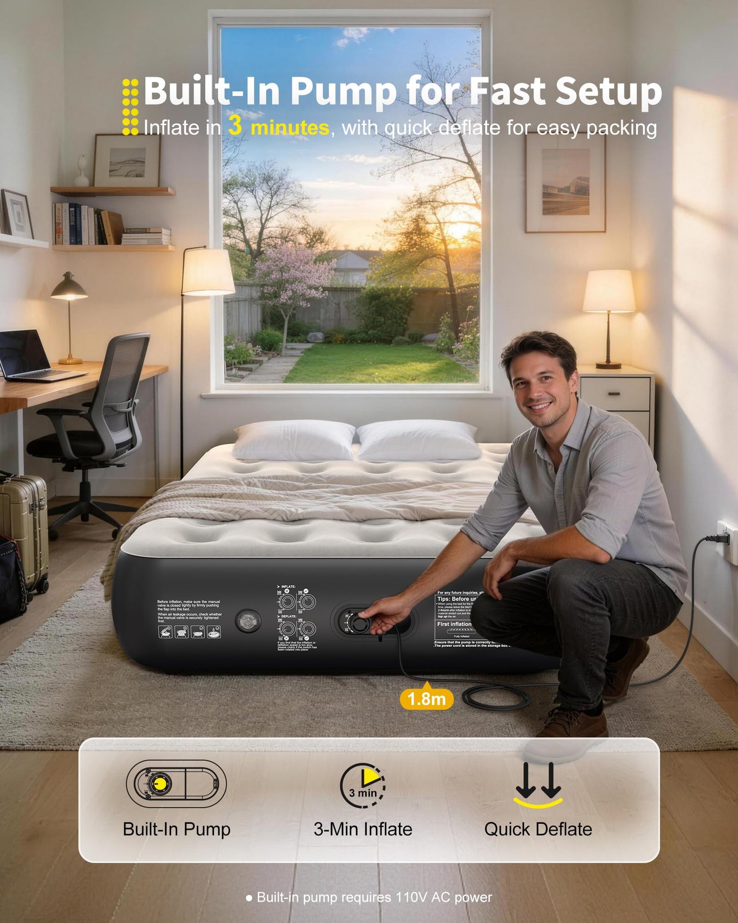 OhGeni Air Mattress Full with Built in Pump, 13" Raised Inflatable Blow up Mattress, Family Choice Award Winner, Portable Foldable Bed with Upgraded Surface for Home & Camping, 600 lbs