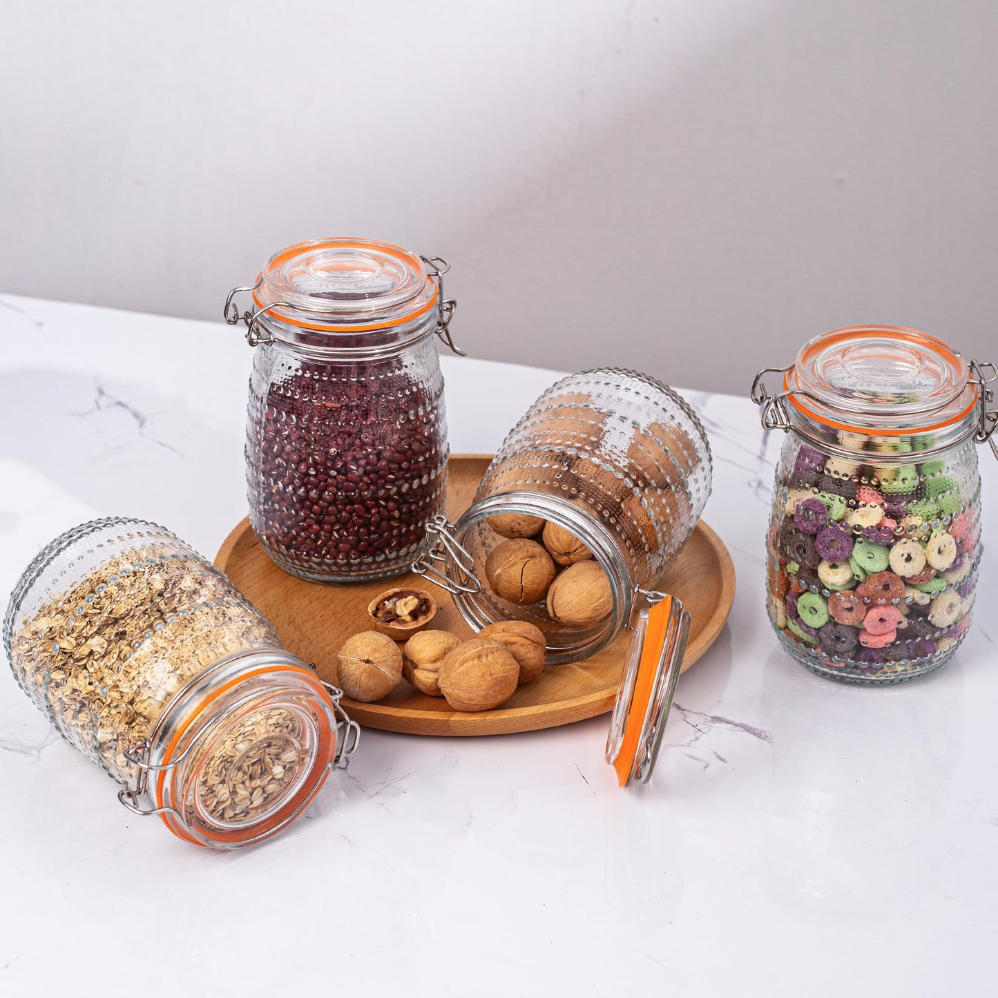 WACOI 32 Oz Glass Mason Jars with Airtight Lids 6 Pack, Wide Mouth Canning Jars with Clip Top Lids for Kitchen Storage Pickling Salad Jams Coffee Beans
