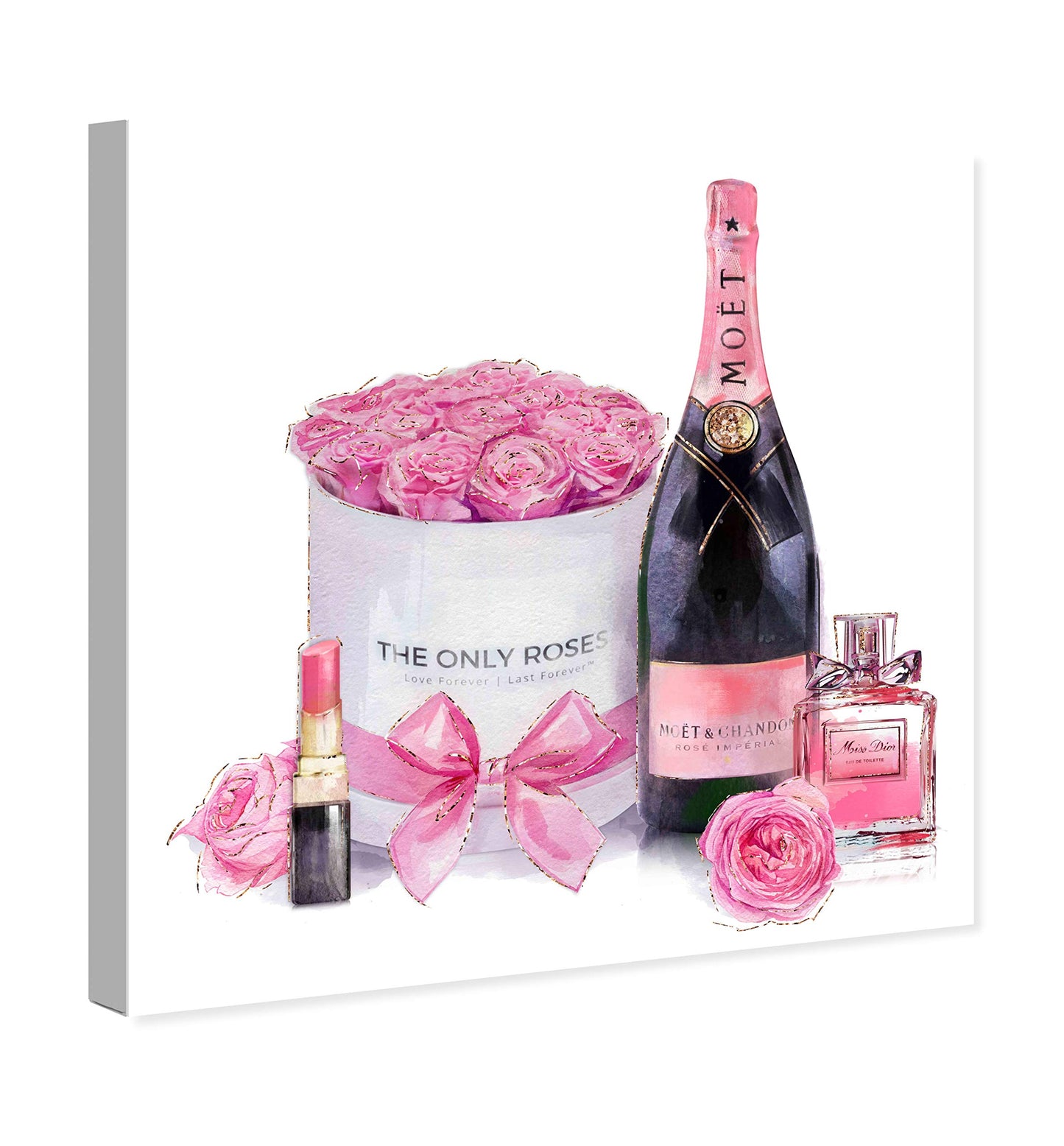 The Oliver Gal Artist Co. Fashion and Glam Premium Wall Art Canvas Prints Modern Home Décor 'Pinkish Glamour' - 24" x 24", White, Pink