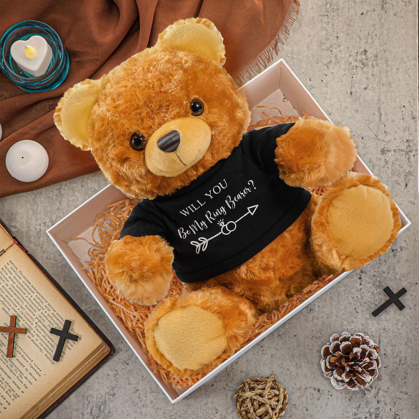 Jexine 2 Pieces Wedding 10 Inch Bear Stuffed Animal Will You Be My Flower Gril Bear Bearer Ring Proposal Gifts from Bride Groom with Clothing for Wedding Proposal Anniversary Party(Flower Girl, Ring)