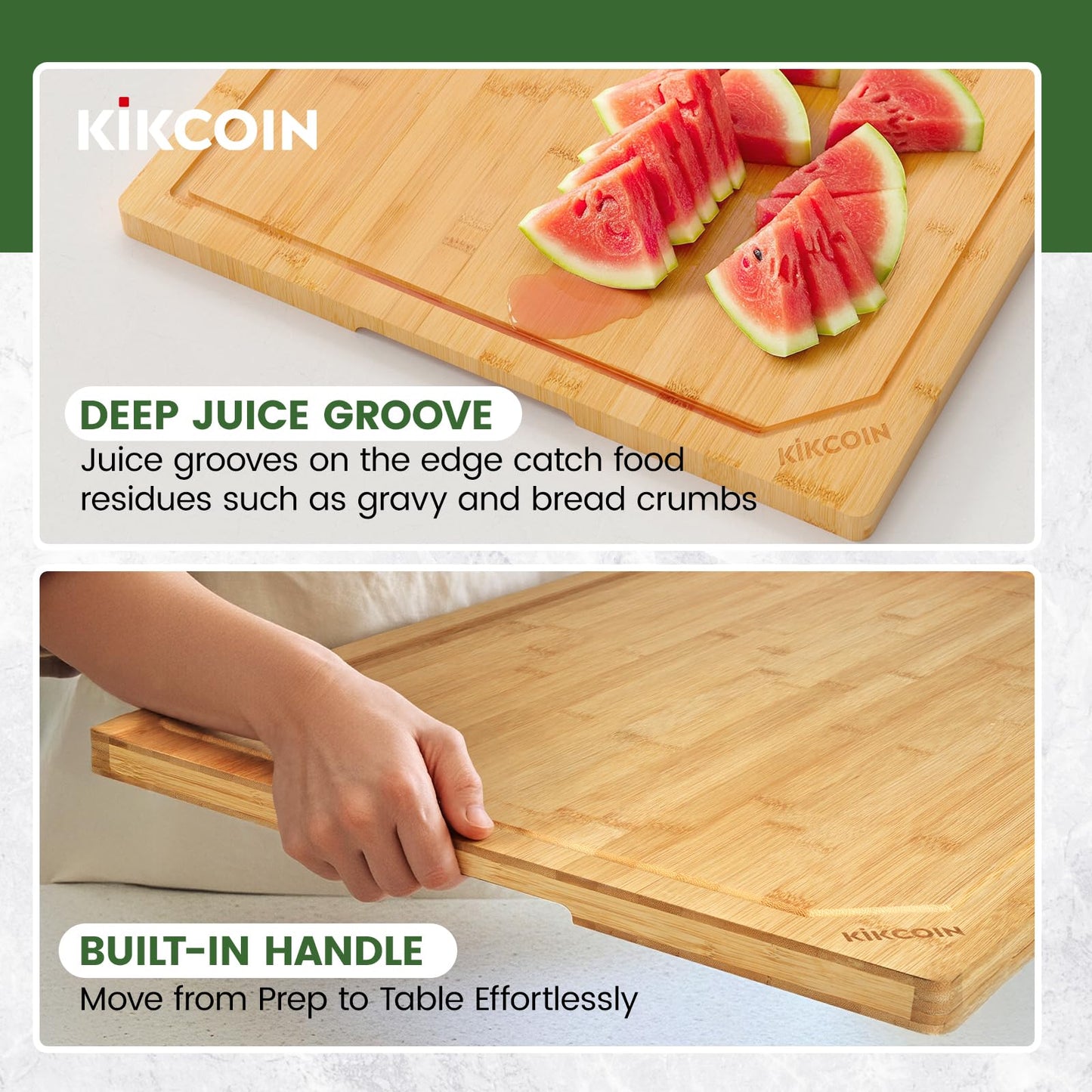 Kikcoin 30”×20” Bamboo Cutting Boards for Kitchen, Heavy Duty Wooden Cutting Boards, Healthy Extra Large Chopping Boards with Deep Juice Groove and Handle, Oversized Stove Top Cover, Natural