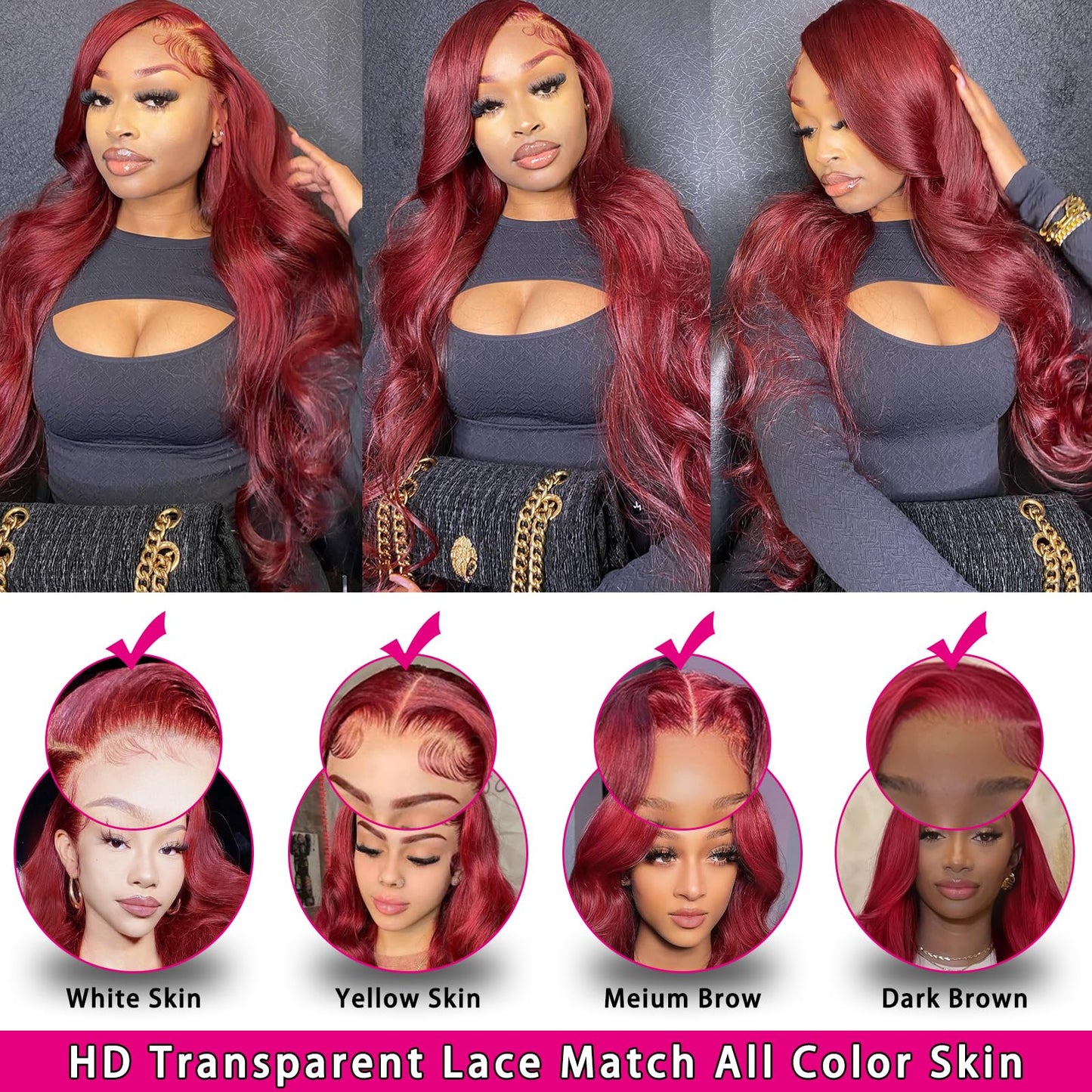 99J Burgundy Lace Front Wigs Human Hair 200 Density 20 Inch 13x4 Body Wave HD Lace Front Wigs Human Hair With Pre Plucked Glueless Red Wig Wine Red Lace Front Wigs